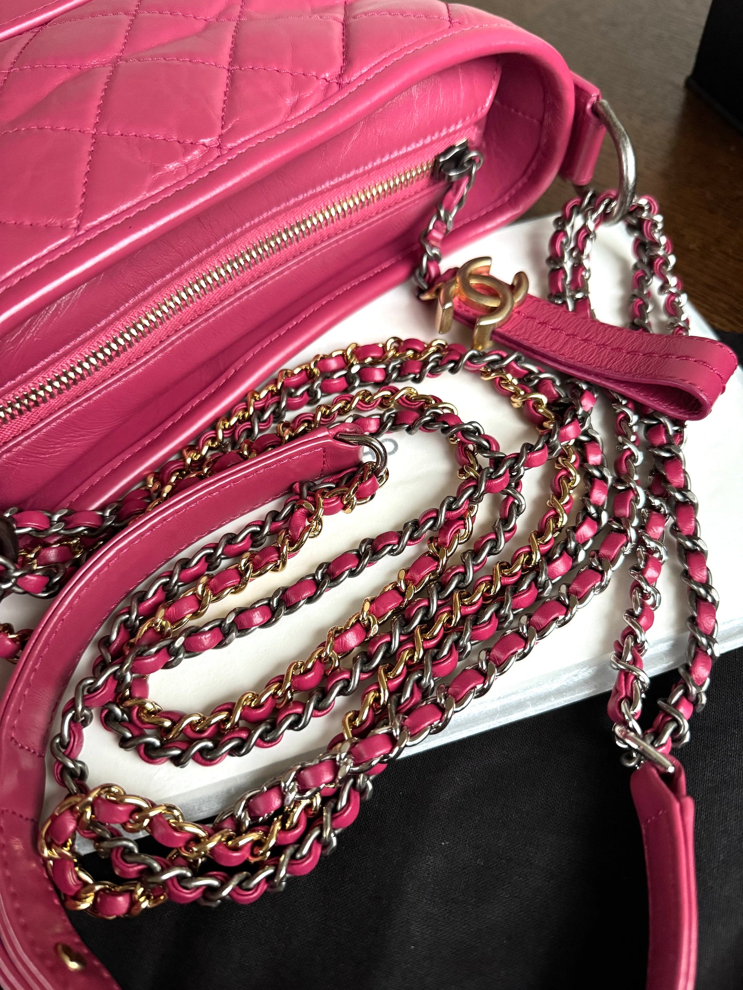 Pre-owned Chanel Gabrielle Small Pink Leather Hobo Bag