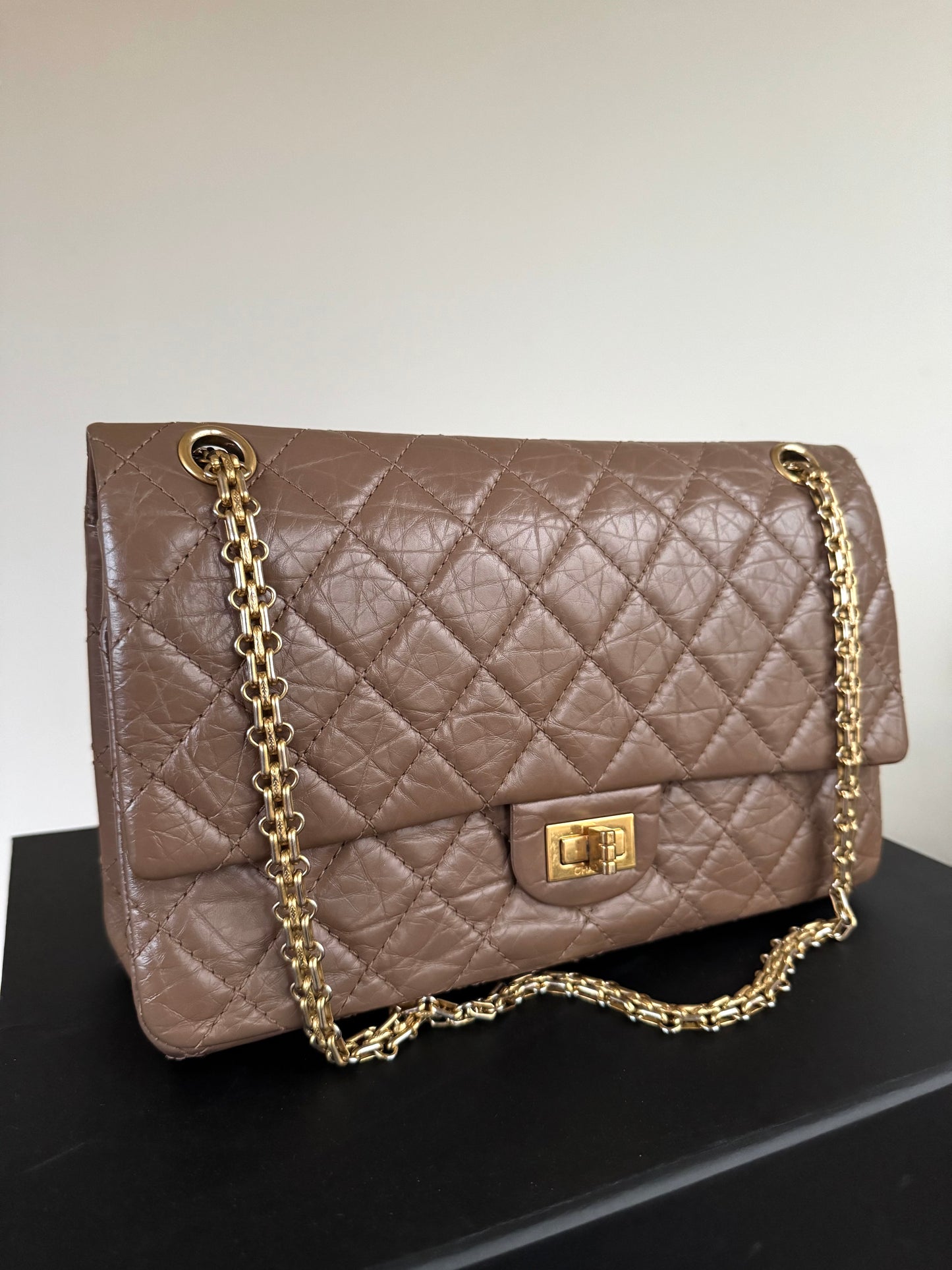 Pre-owned Chanel 2.55 Reissue Large 226 Taupe Leather Flap Bag