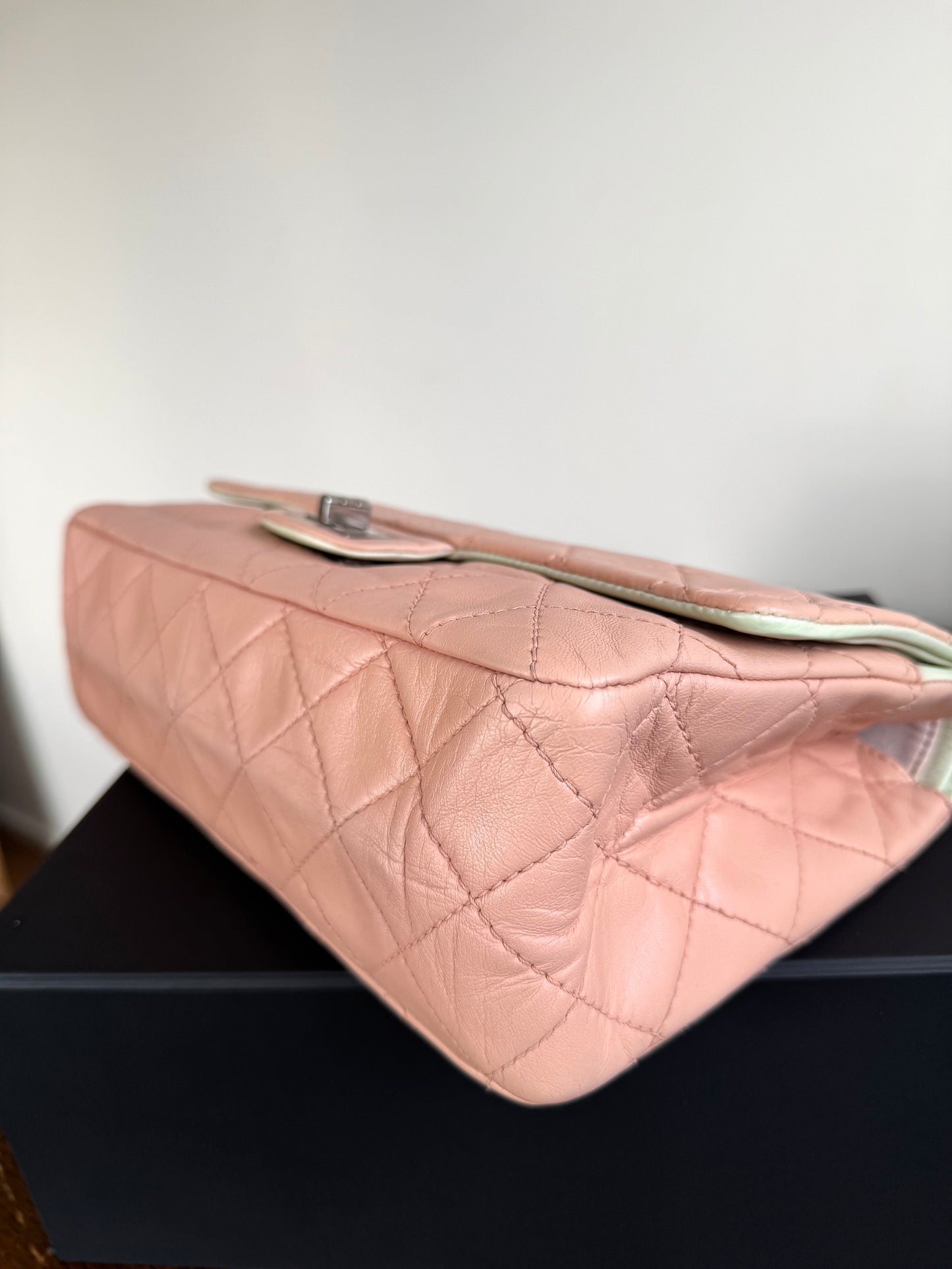 Pre-owned Chanel 2.55 Maxi 227 Rose Mint Lambskin Flap Bag