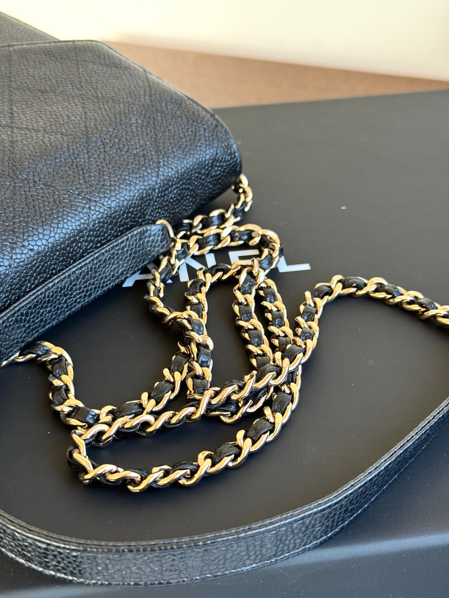Pre-owned Chanel Thread Around Black Caviar WOC Bag