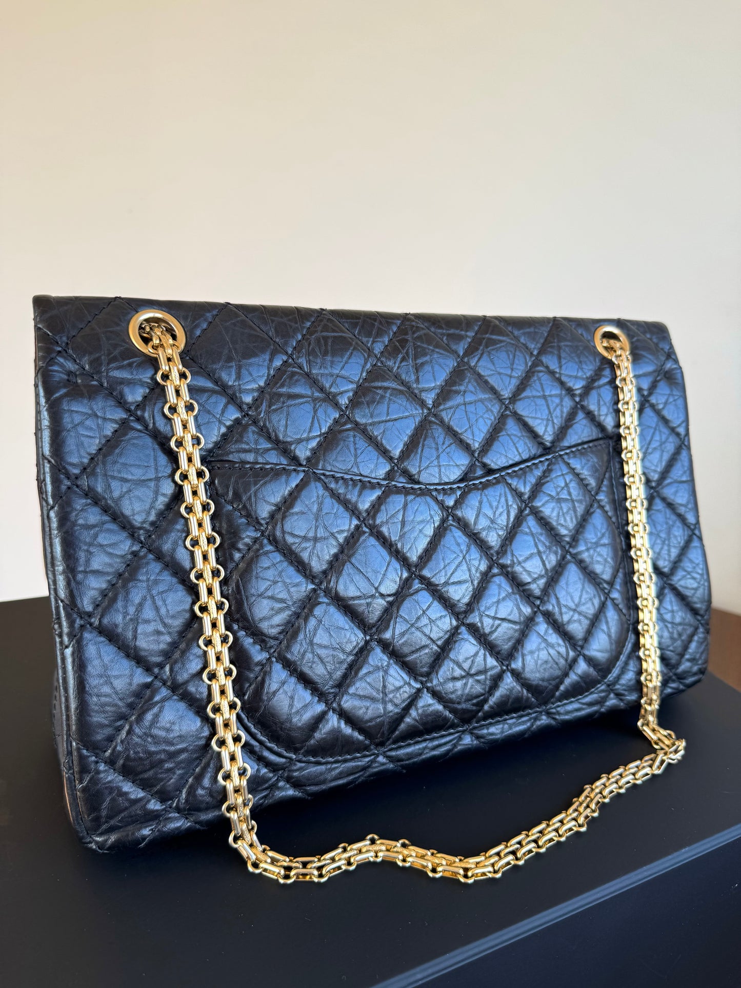 Pre-owned Chanel 2.55 Reissue Maxi 227 Black Calfskin Flap Bag