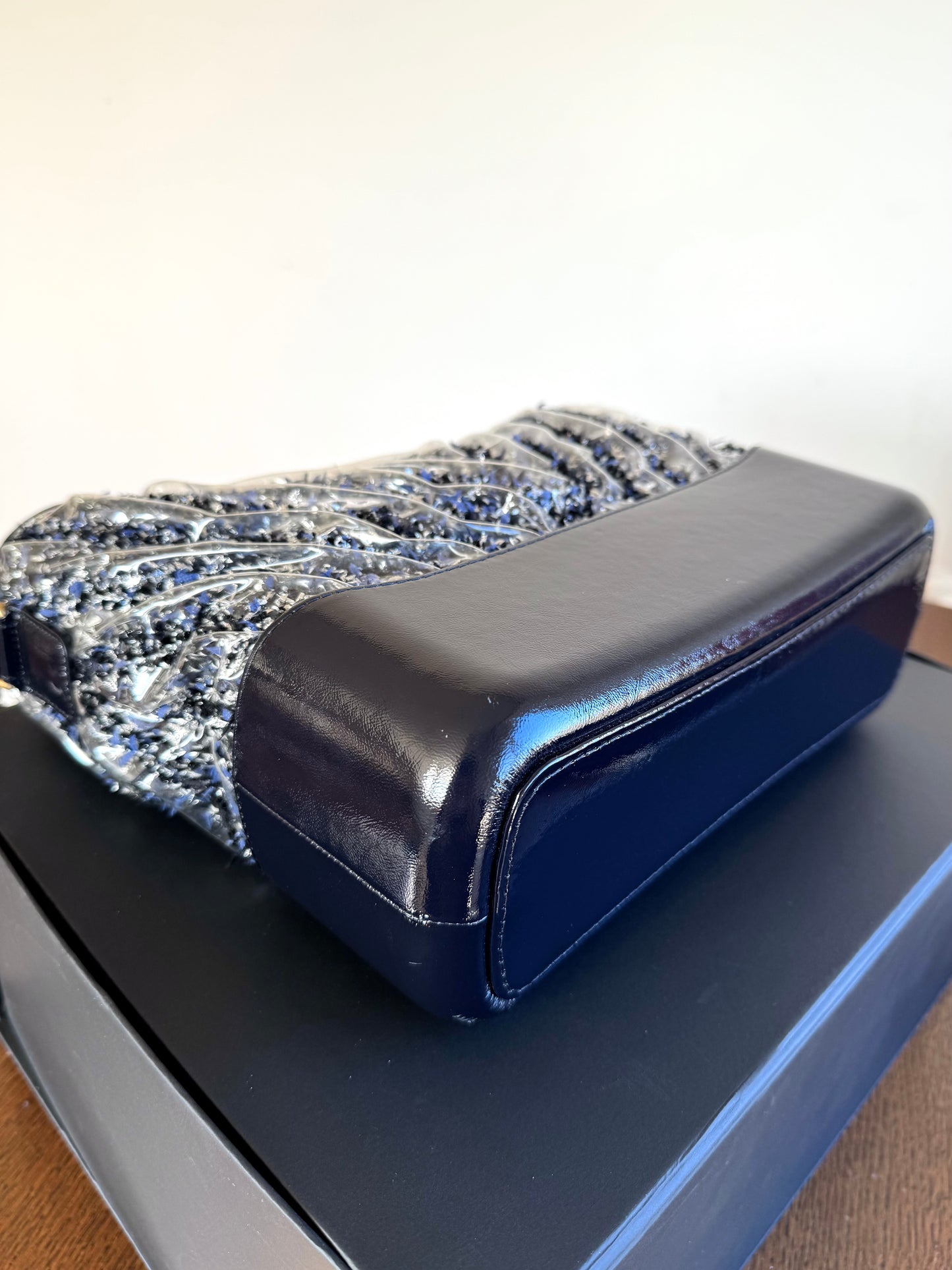 Pre-owned Chanel Gabrielle Medium PVC Tweed Navy Hobo Bag