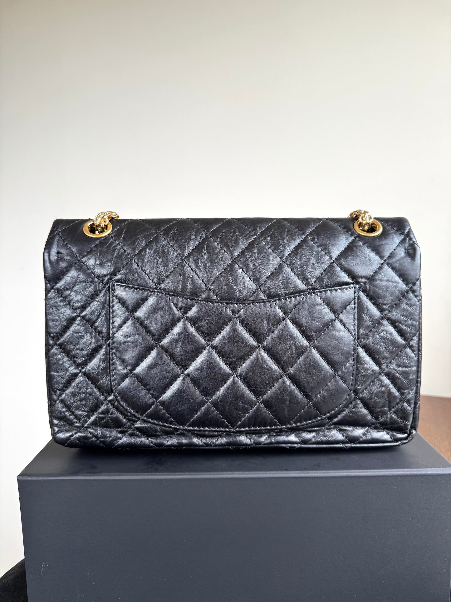 Pre-owned Chanel 2.55 Reissue Large 226 Black Calfskin Flap Bag
