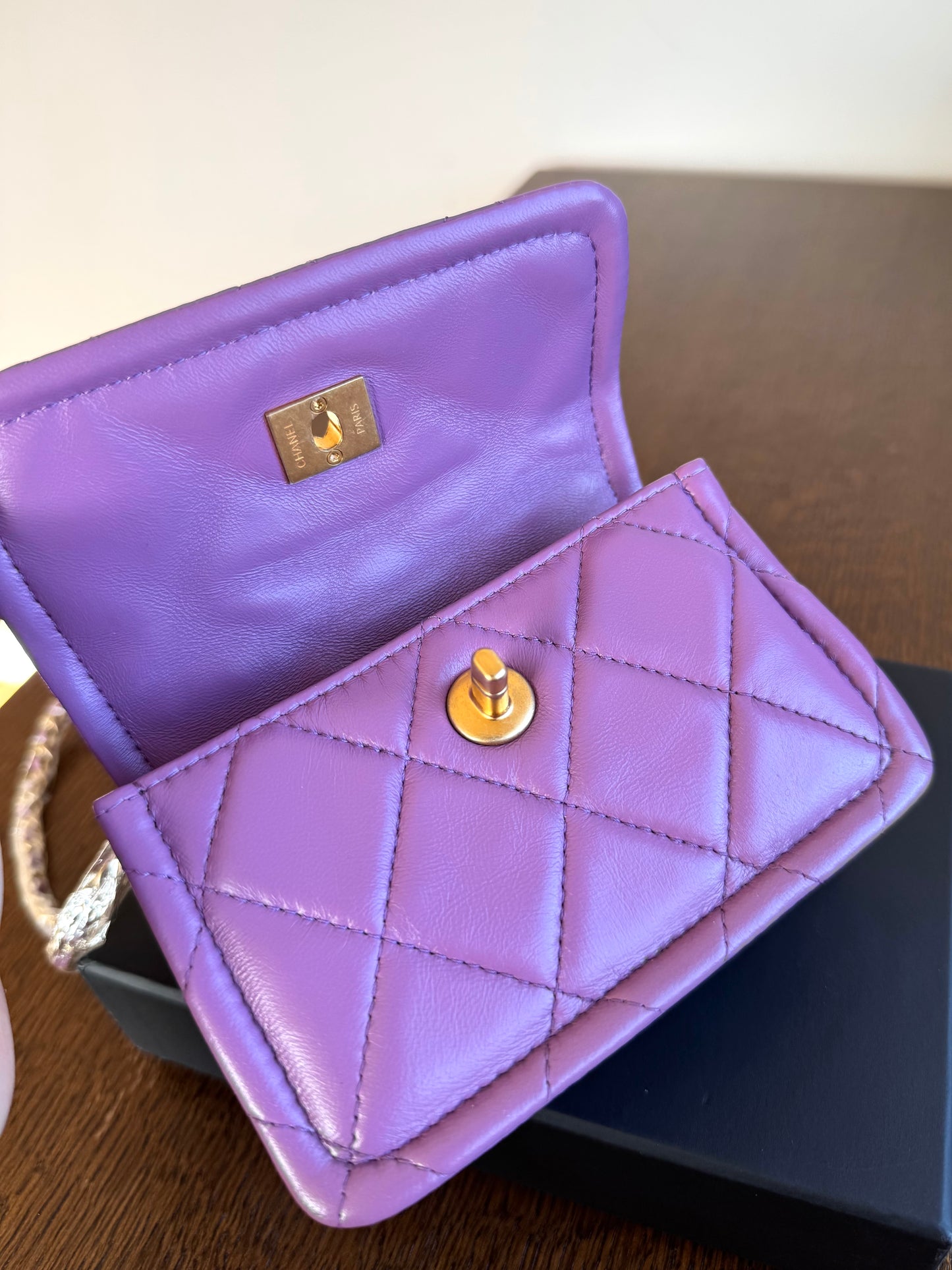 Pre-owned Chanel Button On Top Mini Purple Lambskin Flap Bag
