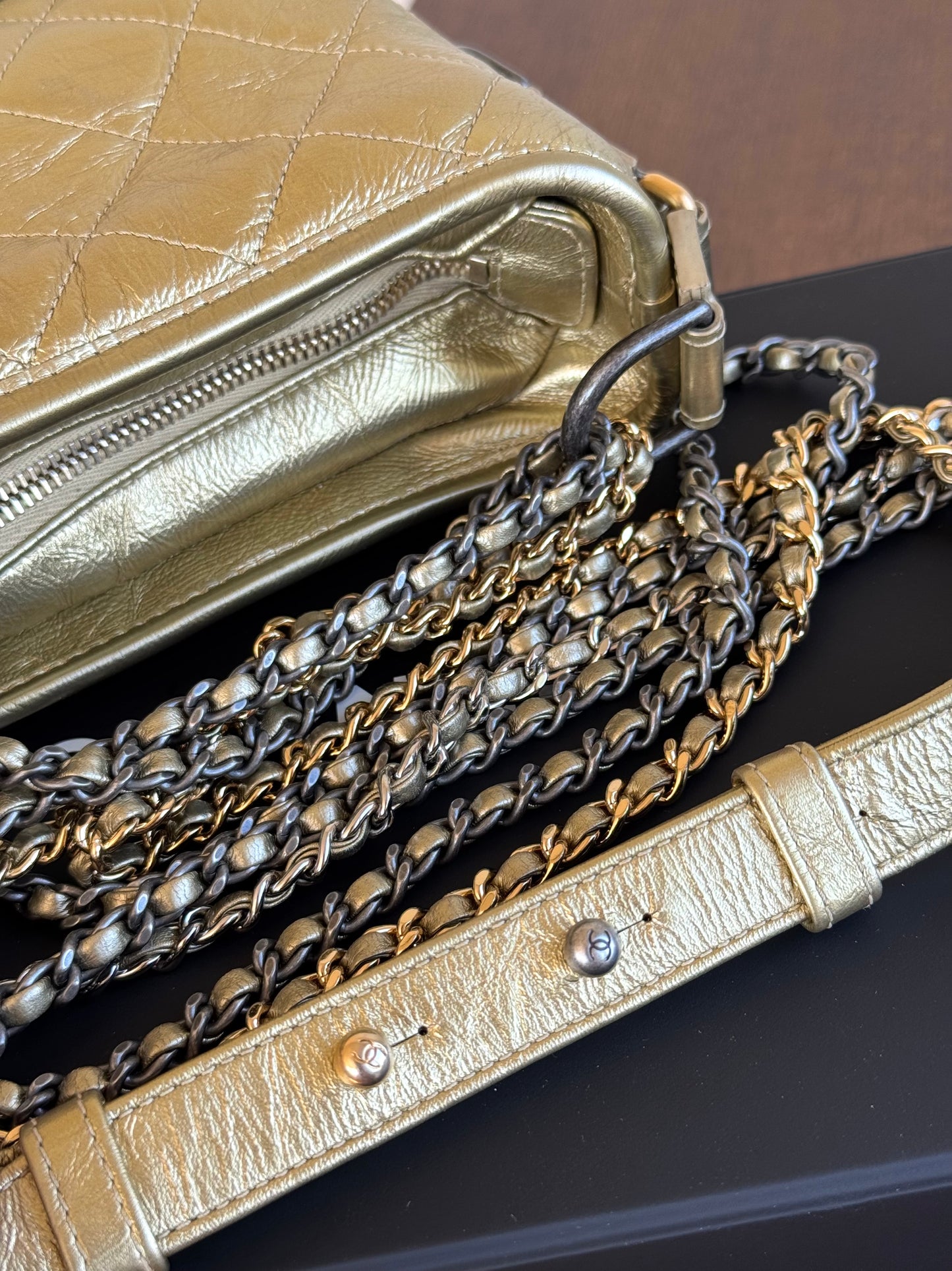 Pre-owned Chanel Gabrielle Small Gold Leather Hobo Bag