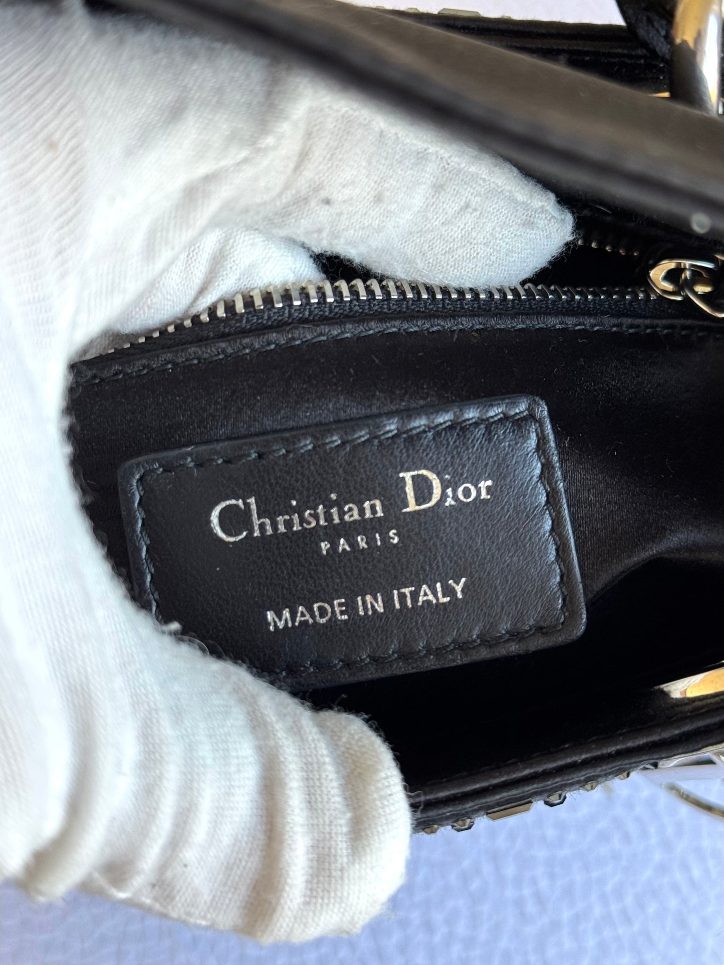 Pre-owned Dior Lady Dior Mini Black Satin Bag
