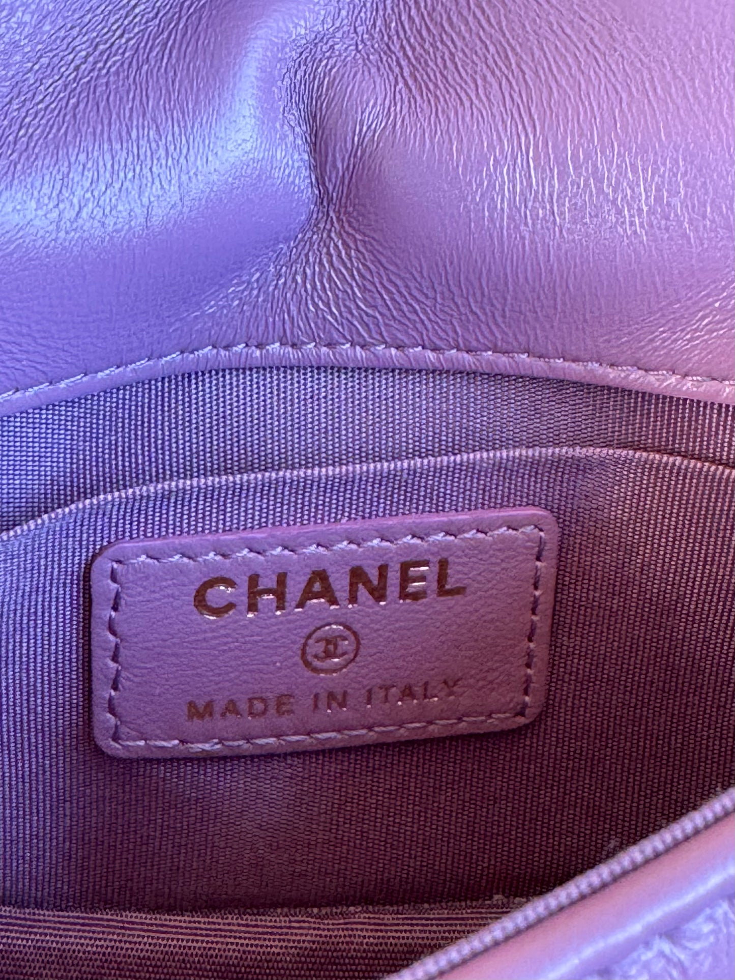 Pre-owned Chanel Button On Top Mini Purple Lambskin Flap Bag