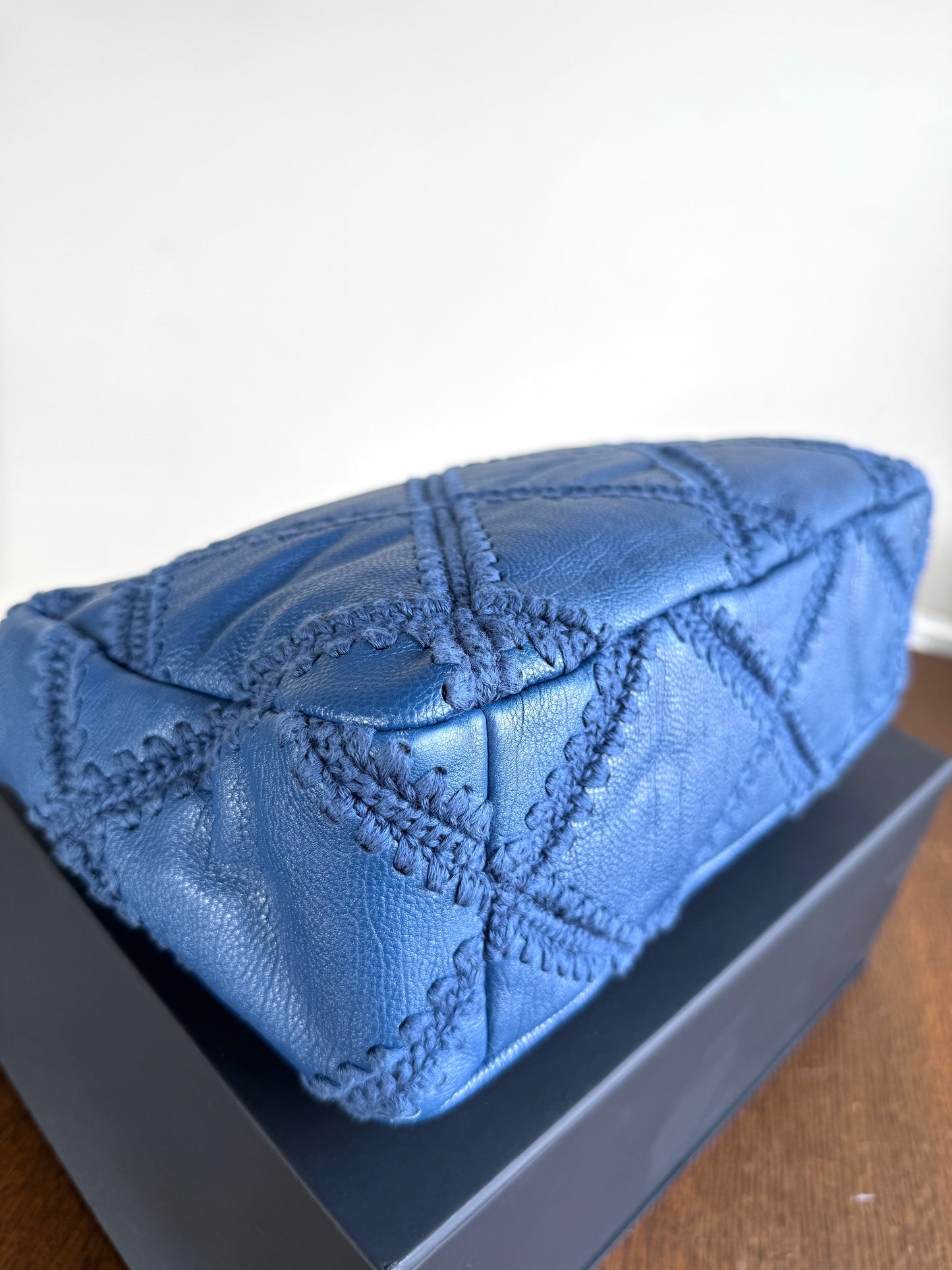 Pre-owned Chanel 19 Large Denim Blue Calfskin Crochet Bag