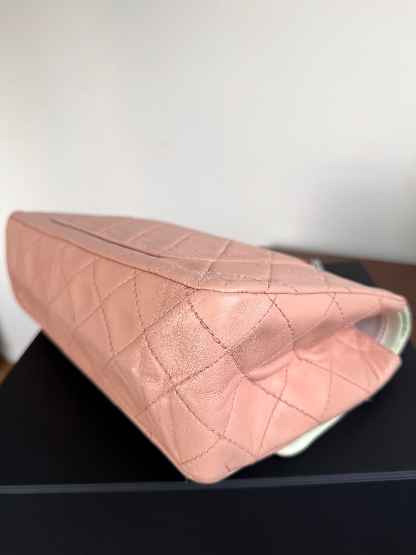 Pre-owned Chanel 2.55 Maxi 227 Rose Mint Lambskin Flap Bag