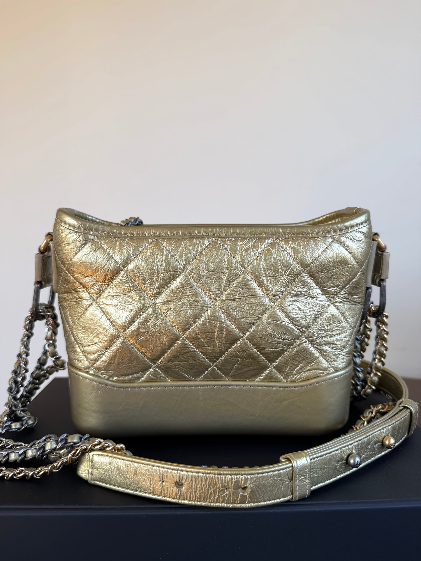Pre-owned Chanel Gabrielle Small Gold Leather Hobo Bag