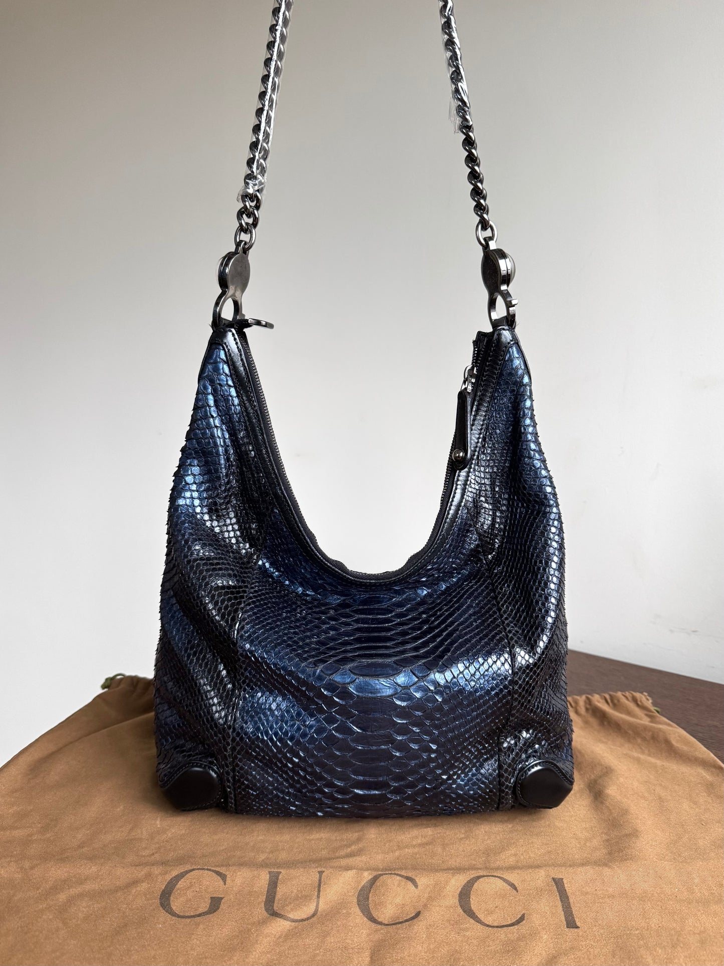 Pre-owned Gucci Galaxy Python Metallic Blue Hobo Bag