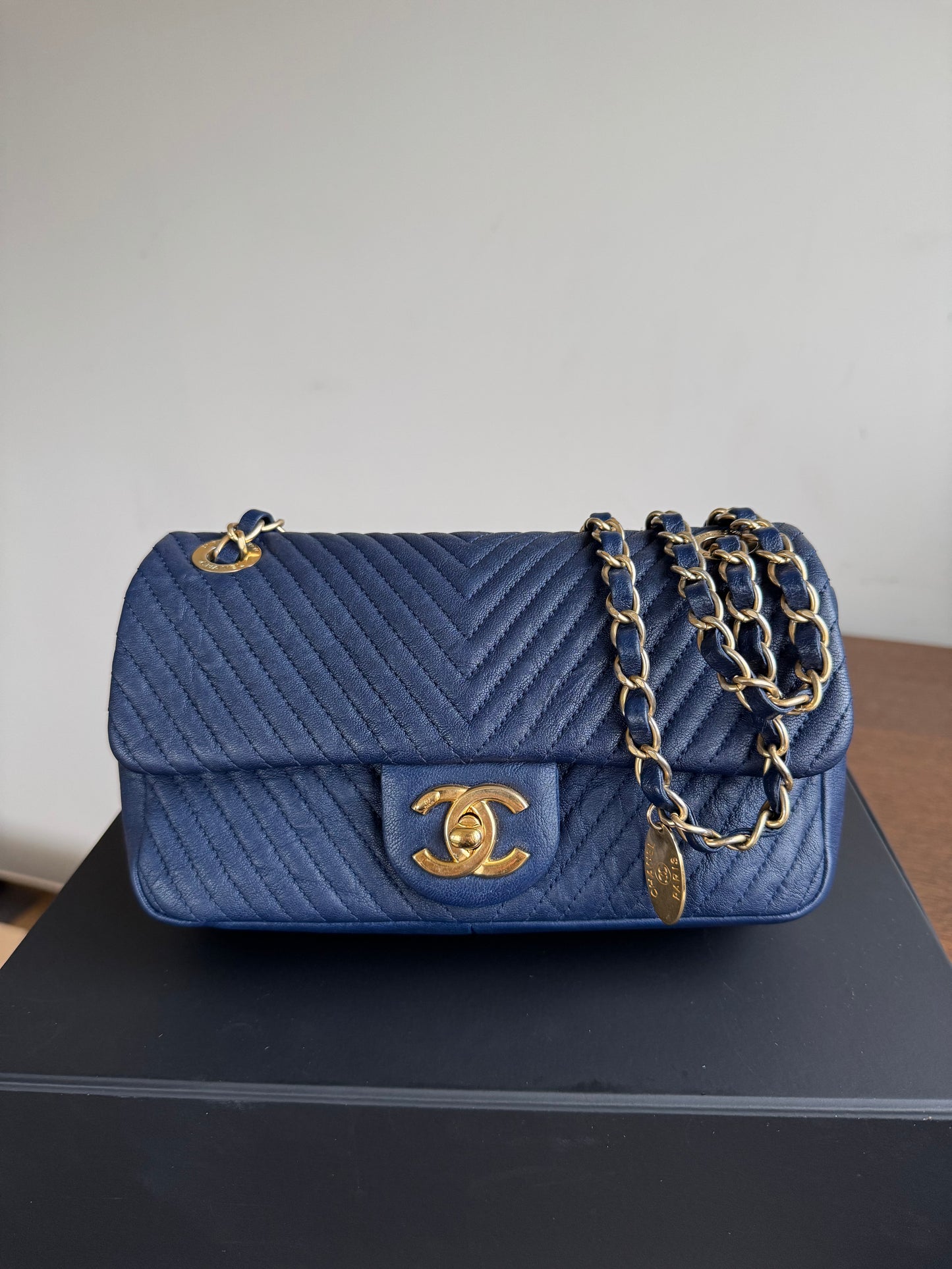 Pre-owned Chanel Timeless Classic Mini Rectangle Navy Calfskin Flap Bag