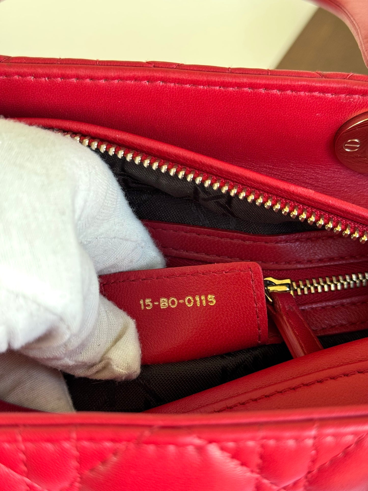Pre-owned Dior Lady Dior Medium Red Lambskin Bag