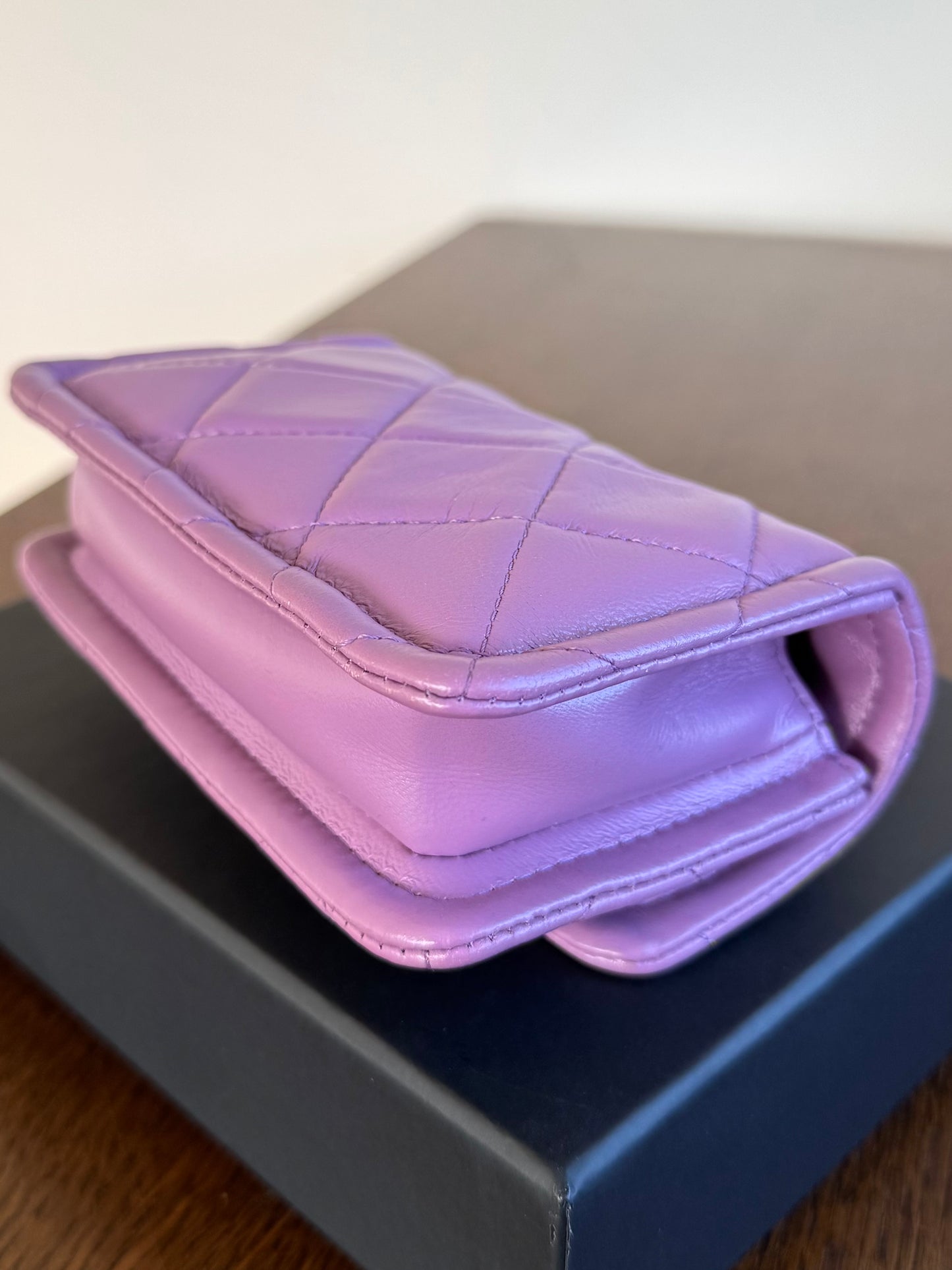 Pre-owned Chanel Button On Top Mini Purple Lambskin Flap Bag