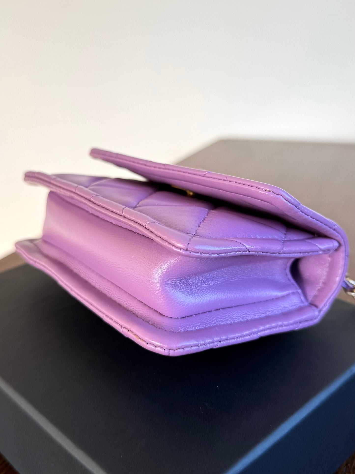 Pre-owned Chanel Button On Top Mini Purple Lambskin Flap Bag
