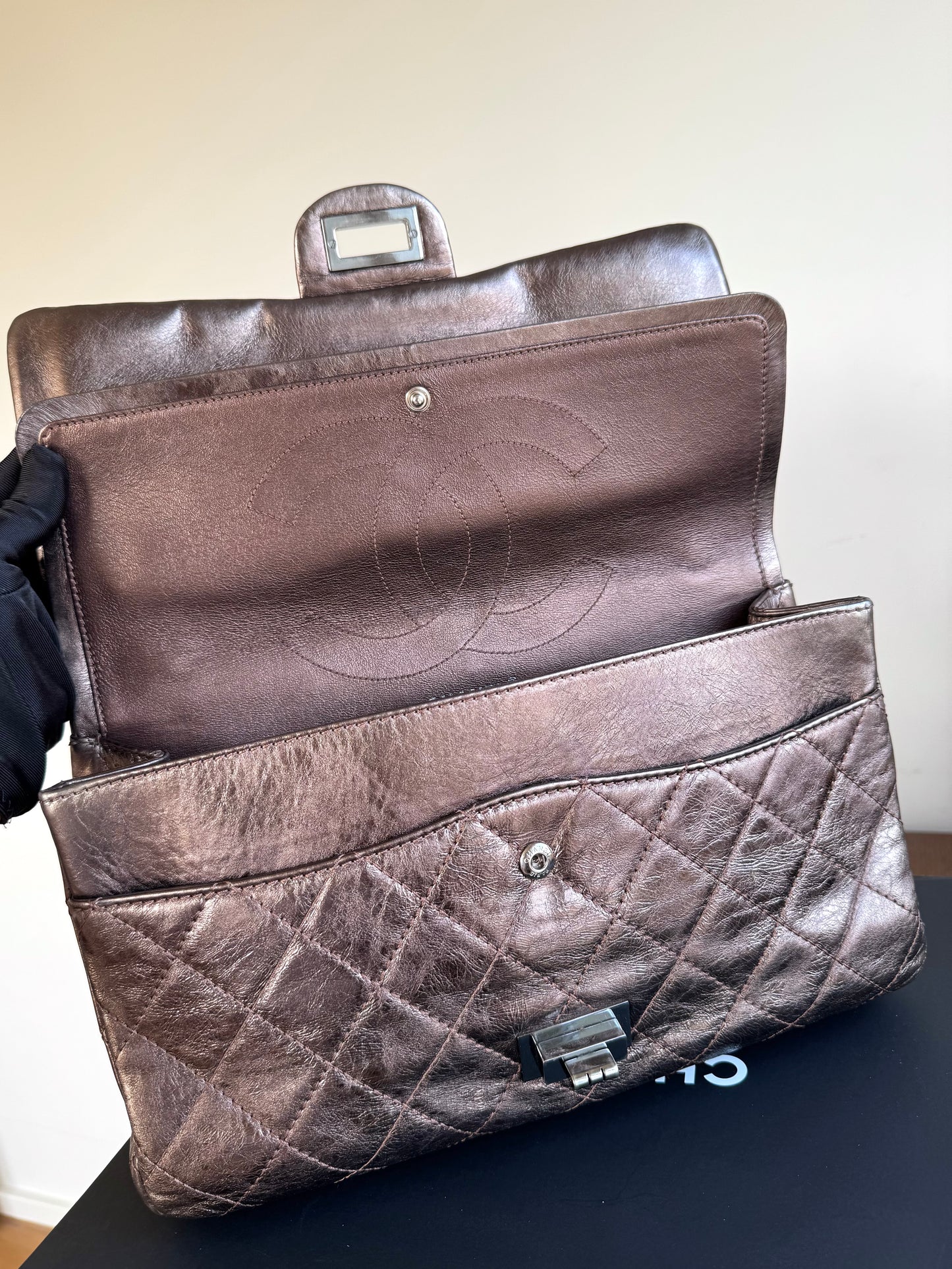 Pre-owned Chanel 2.55 Reissue Maxi 227 Bronze Metallic Calfskin Flap Bag