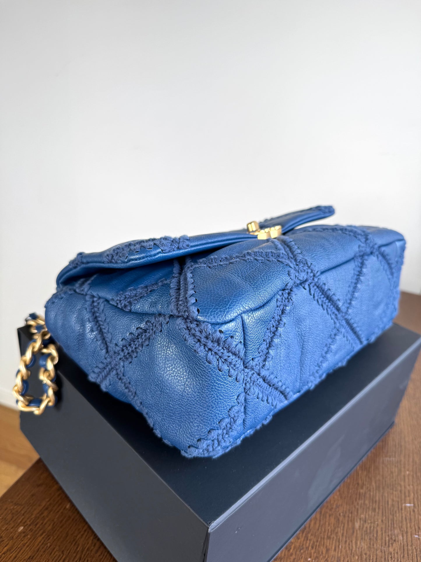 Pre-owned Chanel 19 Large Denim Blue Calfskin Crochet Bag