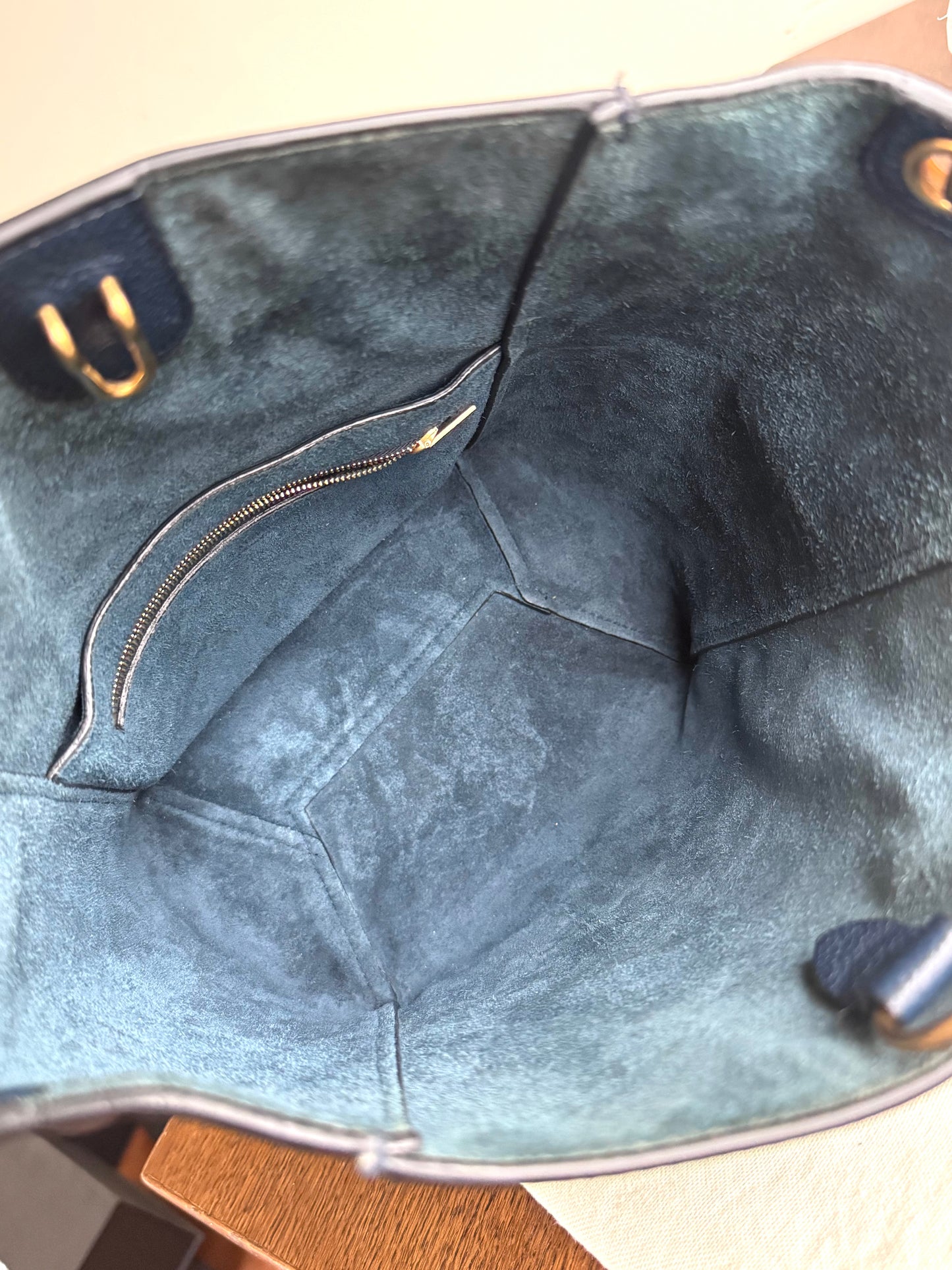 Pre-owned Céline Seau Sangle Small Navy Calfskin Tote Bag