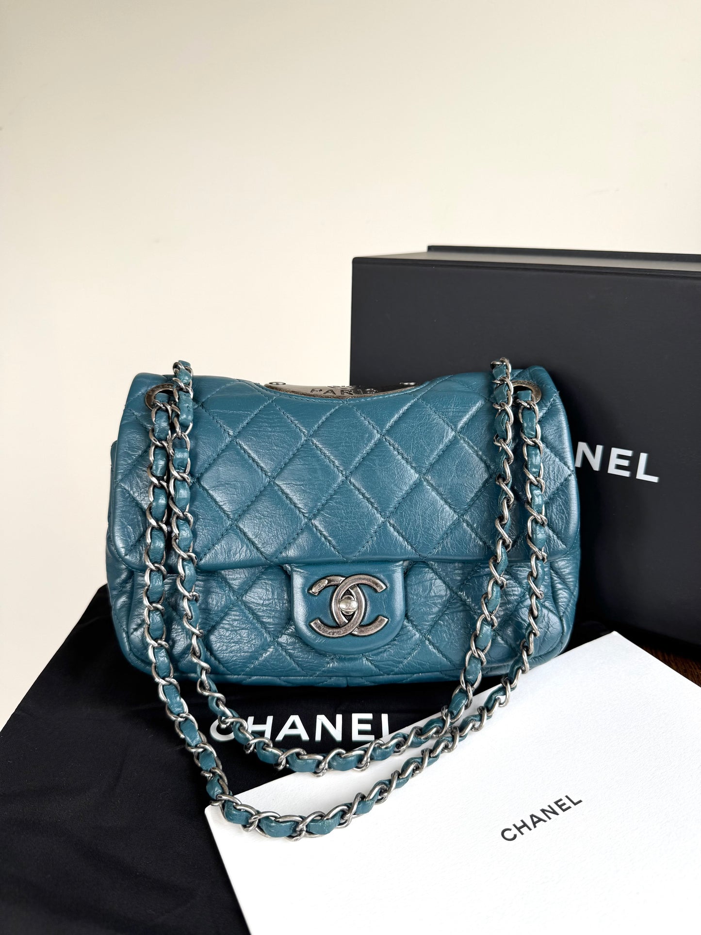 Pre-owned Chanel Paris-Dallas CC Blue Aged Calfskin Double Flap Bag