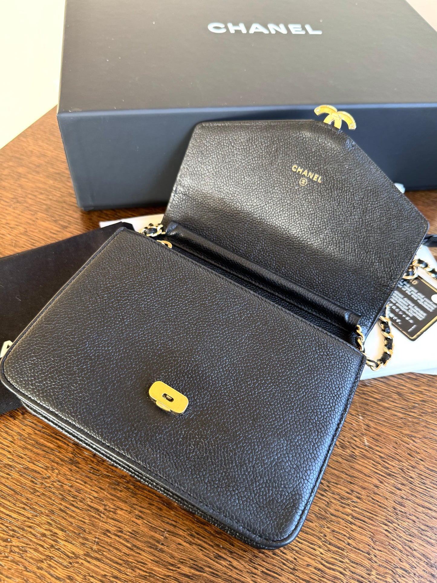 Pre-owned Chanel Thread Around Black Caviar WOC Bag