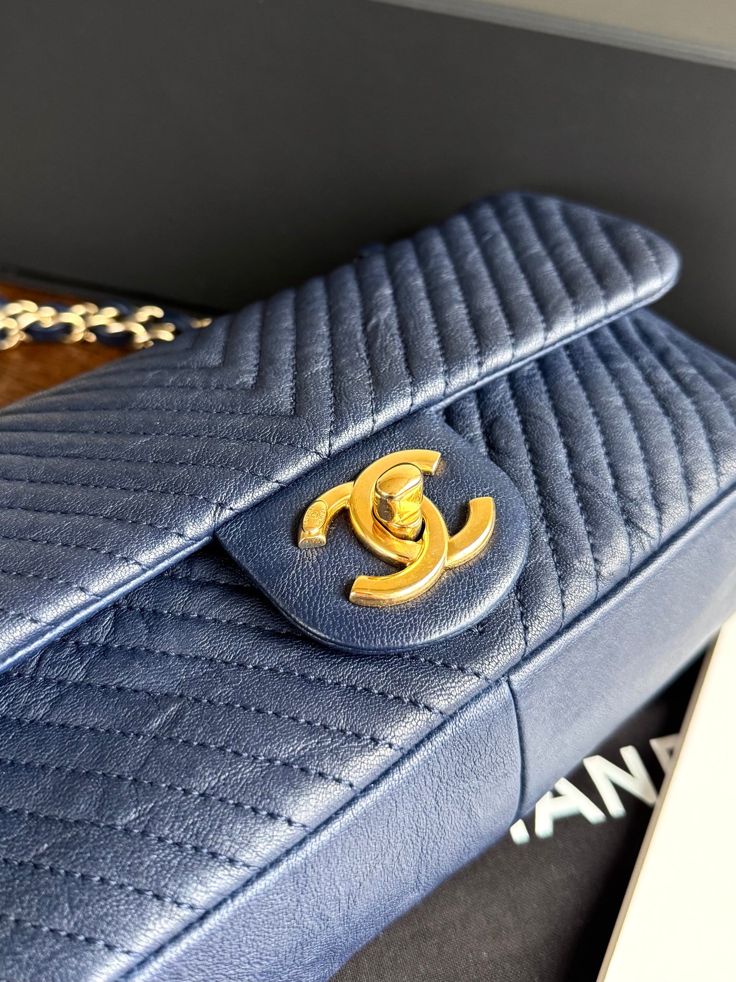 Pre-owned Chanel Timeless Classic Mini Rectangle Navy Calfskin Flap Bag
