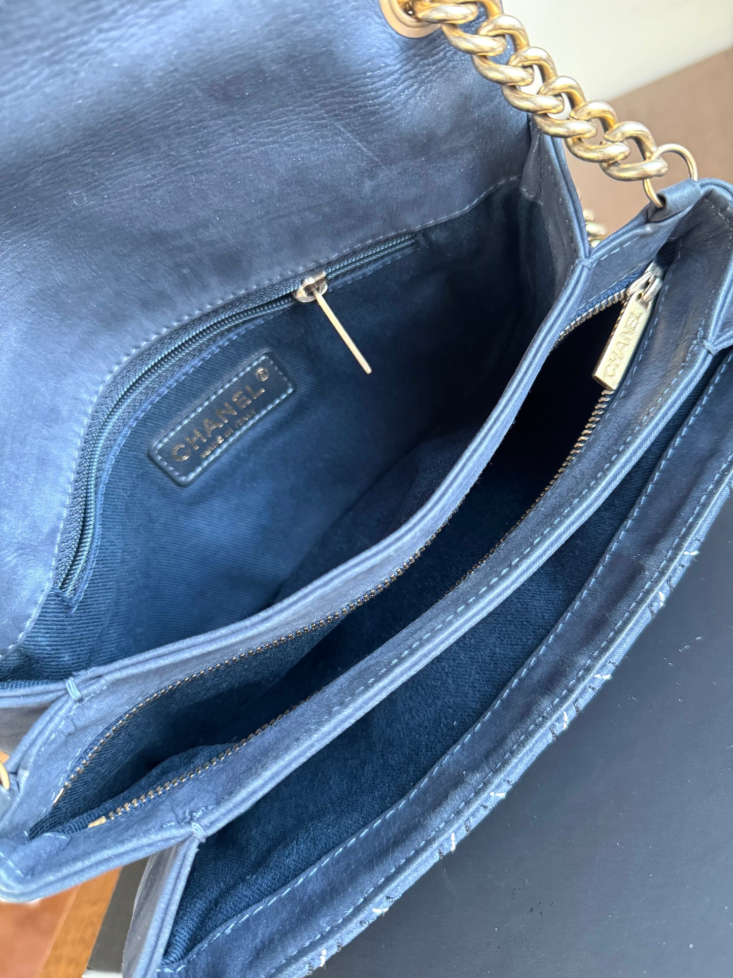 Pre-owned Chanel CC Stitch Quilted Blue Iridescent Leather Flap Bag