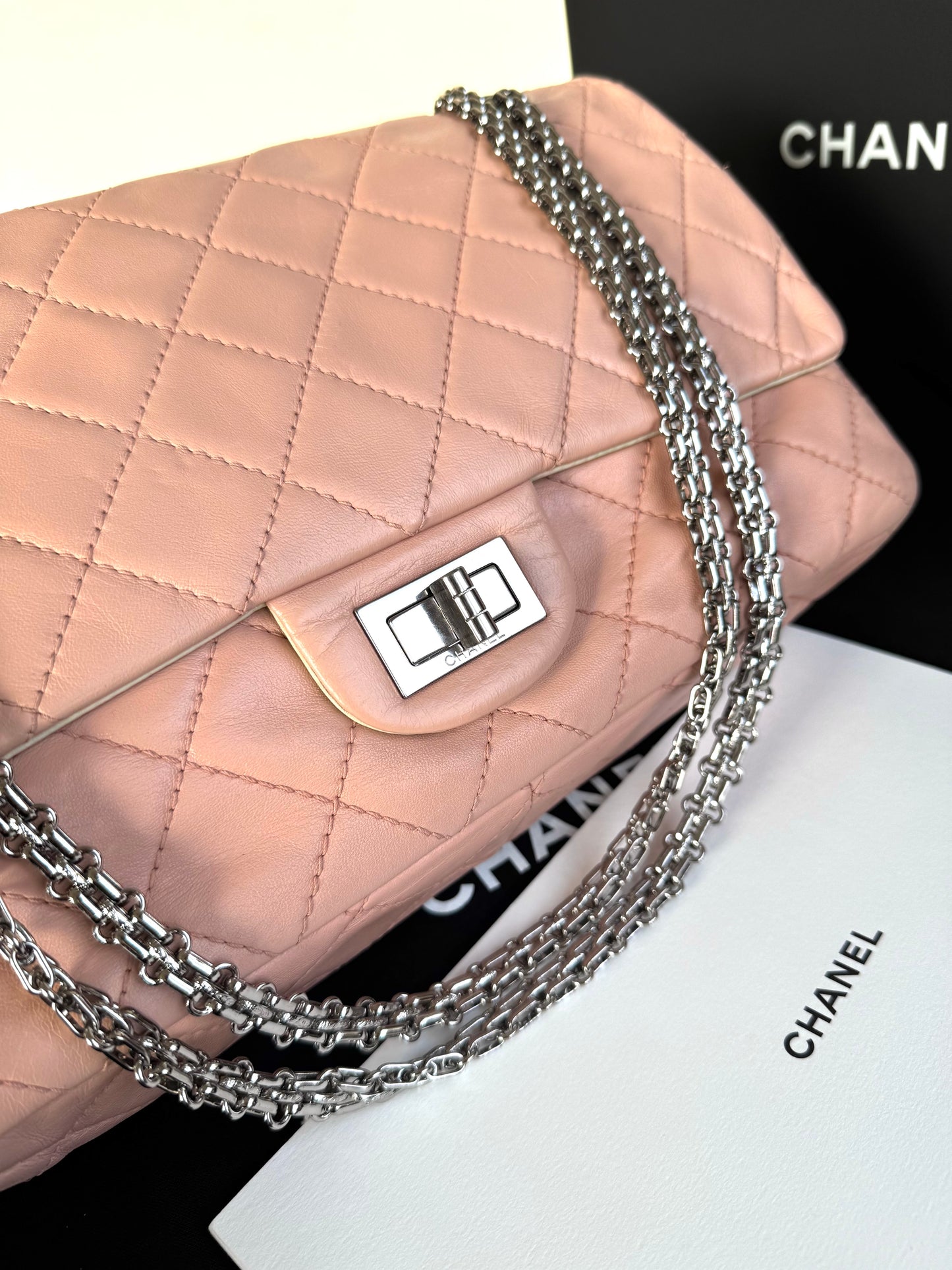 Pre-owned Chanel 2.55 Maxi 227 Rose Mint Lambskin Flap Bag