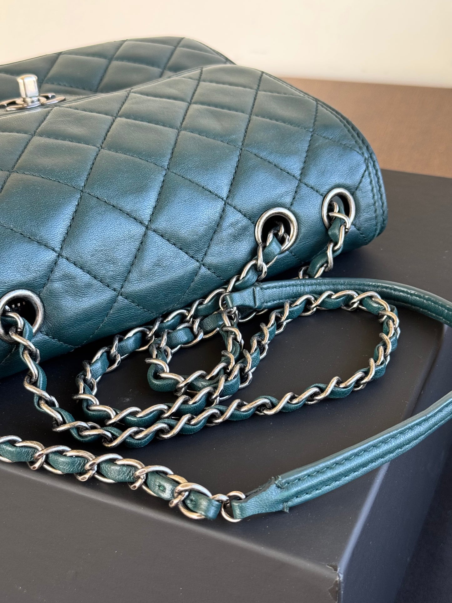 Pre-owned Chanel CC Dark Green Leather Flap Bag