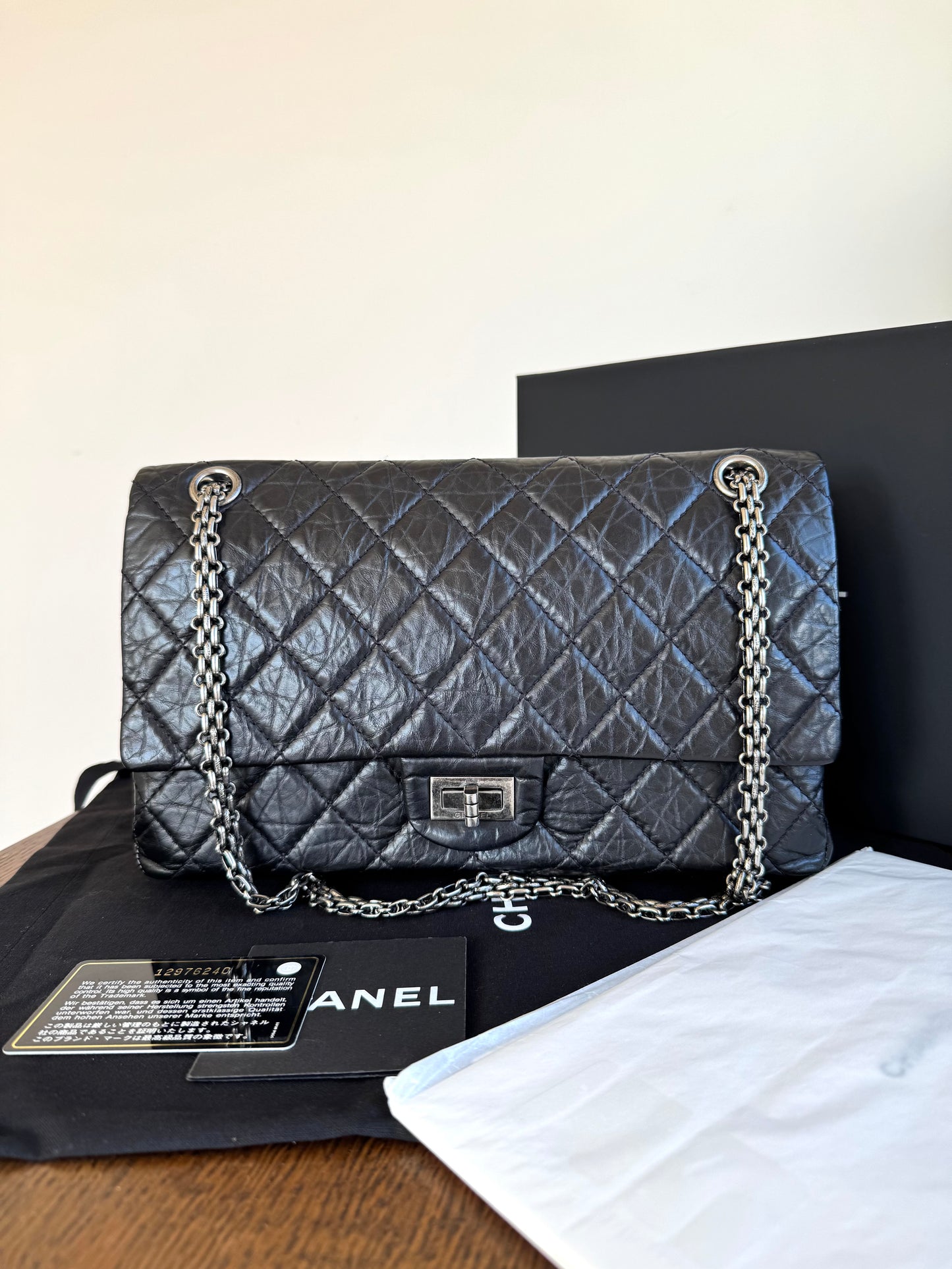 Pre-owned Chanel 2.55 Reissue Large 226 Black Calfskin Flap Bag
