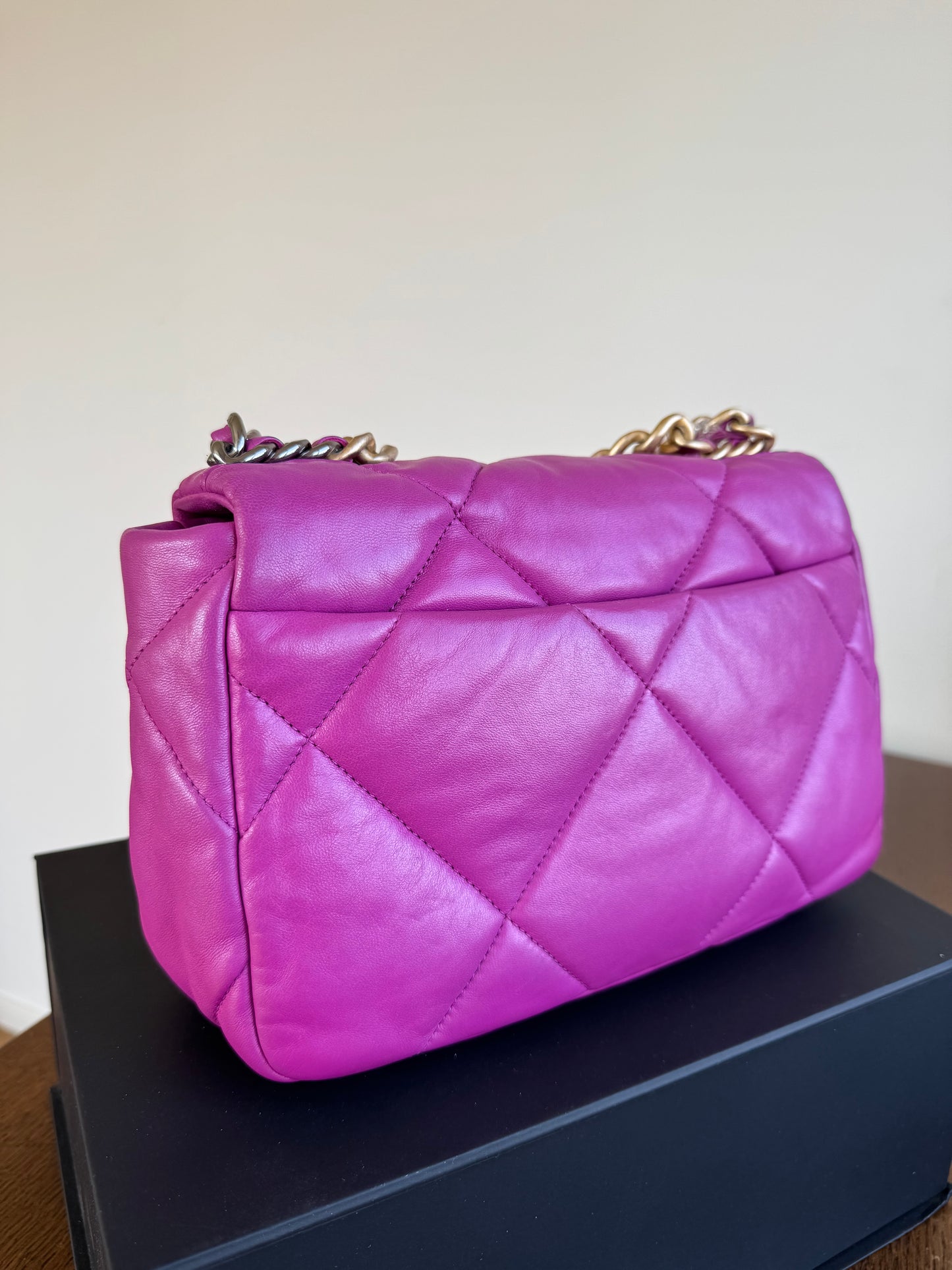 Pre-owned Chanel 19 Small Purple Lambskin Flap Bag
