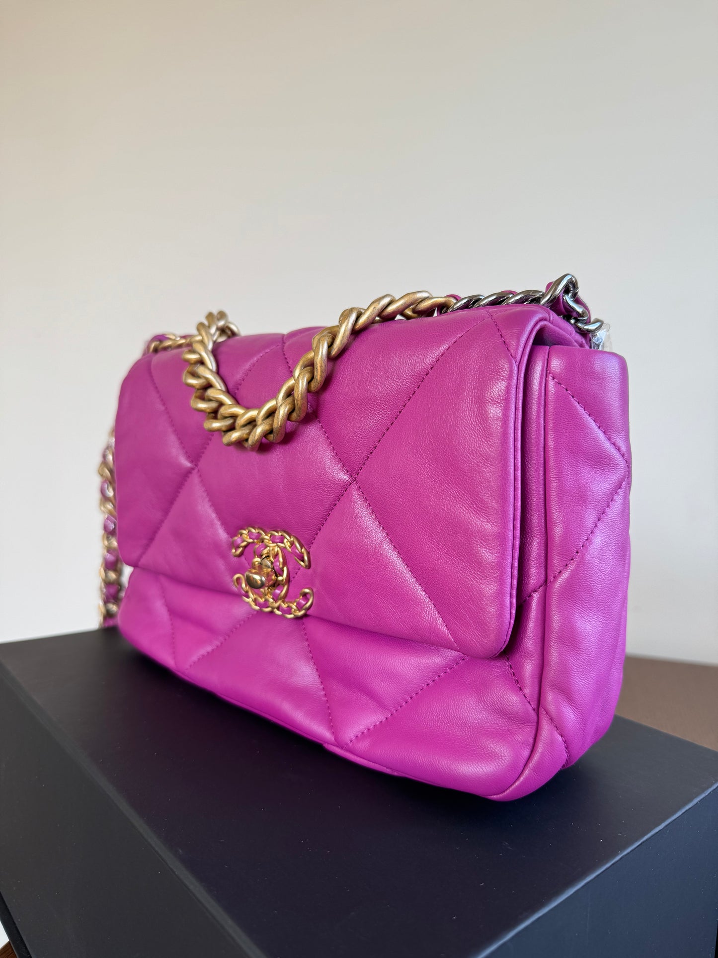 Pre-owned Chanel 19 Small Purple Lambskin Flap Bag
