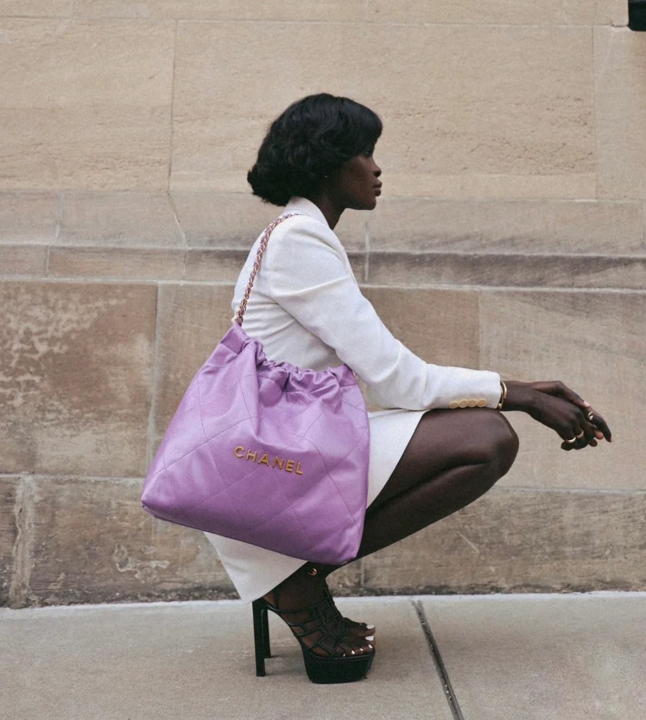 Pre-owned Chanel 22 Medium Purple Leather Tote Bag