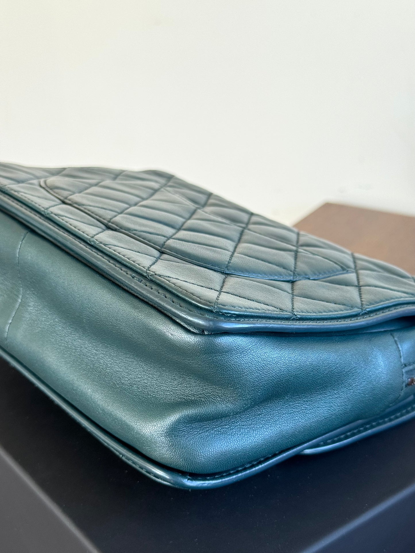 Pre-owned Chanel CC Dark Green Leather Flap Bag