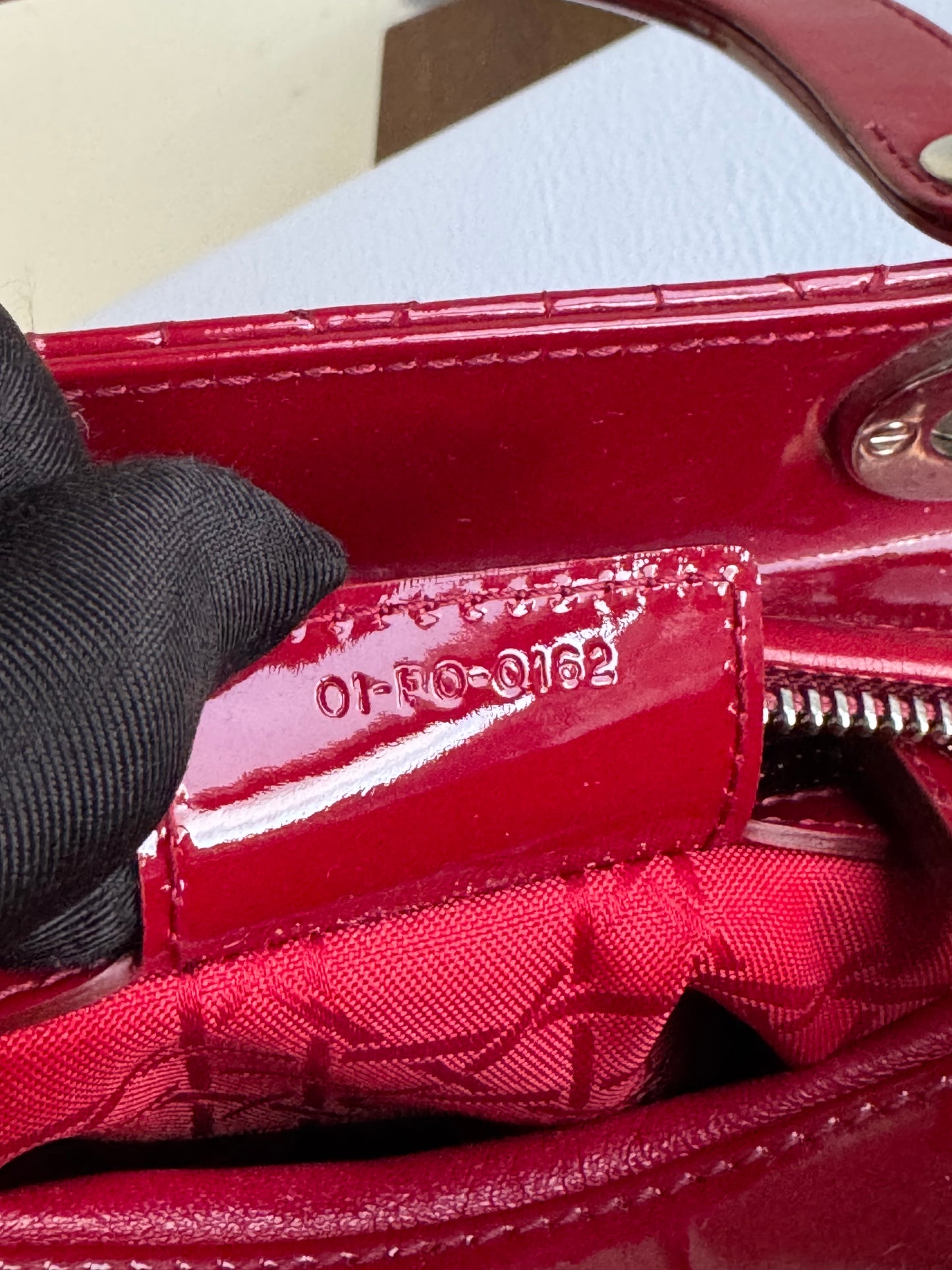 Pre-owned Dior Lady Dior Medium Burgundy Patent Leather Bag