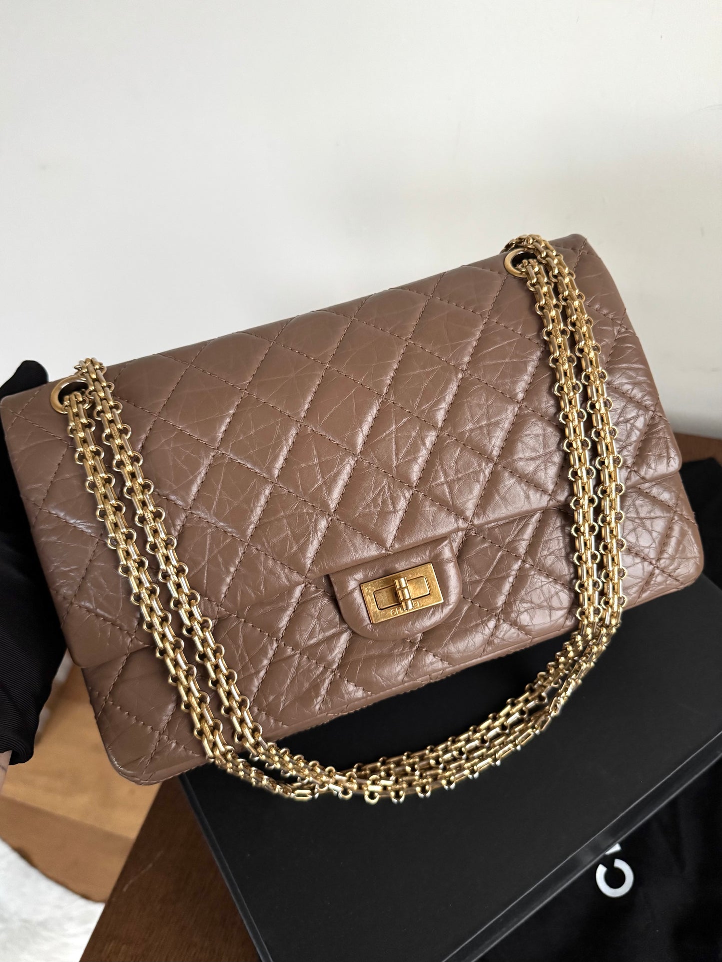 Pre-owned Chanel 2.55 Reissue Large 226 Taupe Leather Flap Bag