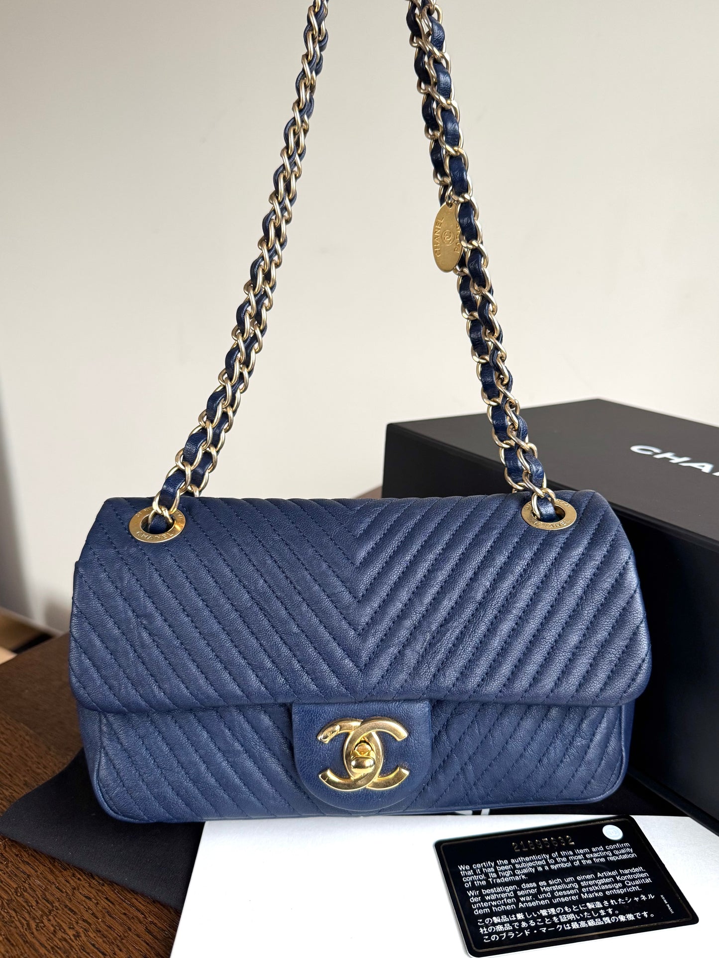 Pre-owned Chanel Timeless Classic Mini Rectangle Navy Calfskin Flap Bag
