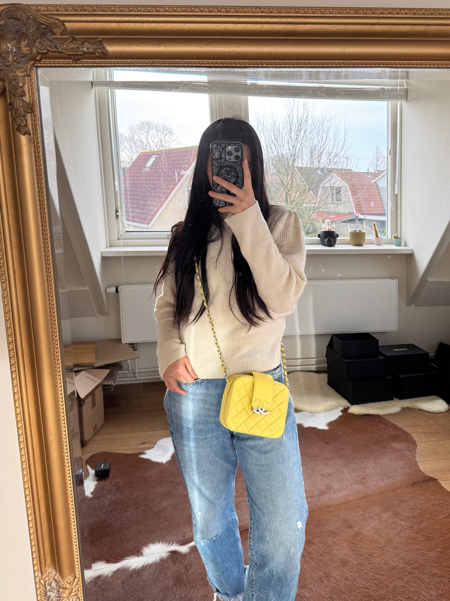 Pre-owned Chanel CC Box Mini Yellow Lambskin Camera Bag