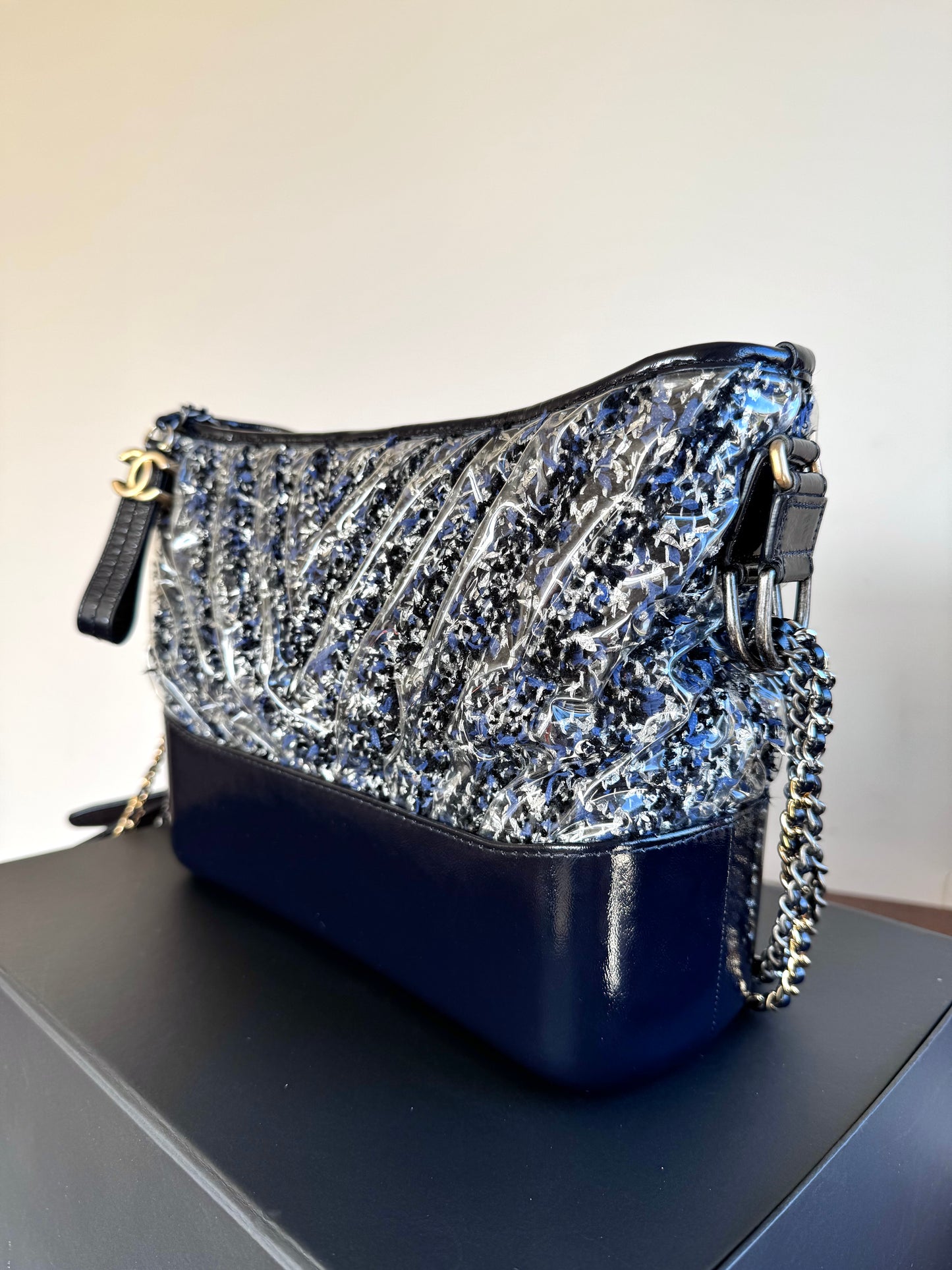 Pre-owned Chanel Gabrielle Medium PVC Tweed Navy Hobo Bag