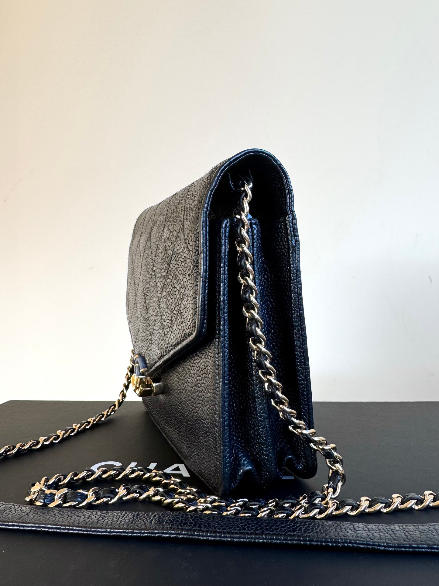 Pre-owned Chanel Thread Around Black Caviar WOC Bag