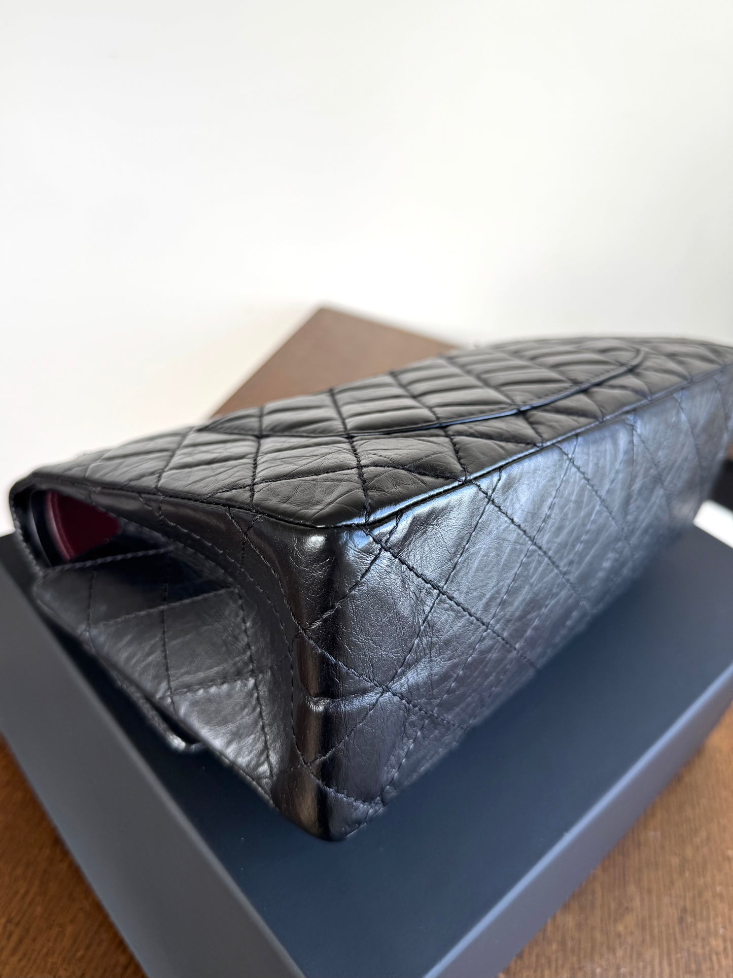 Pre-owned Chanel 2.55 Reissue Large 226 Black Calfskin Flap Bag