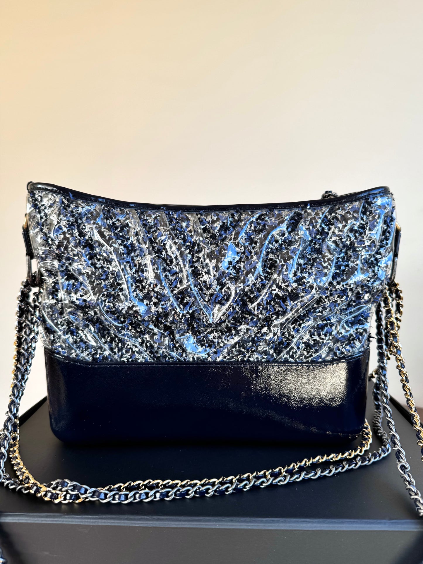 Pre-owned Chanel Gabrielle Medium PVC Tweed Navy Hobo Bag