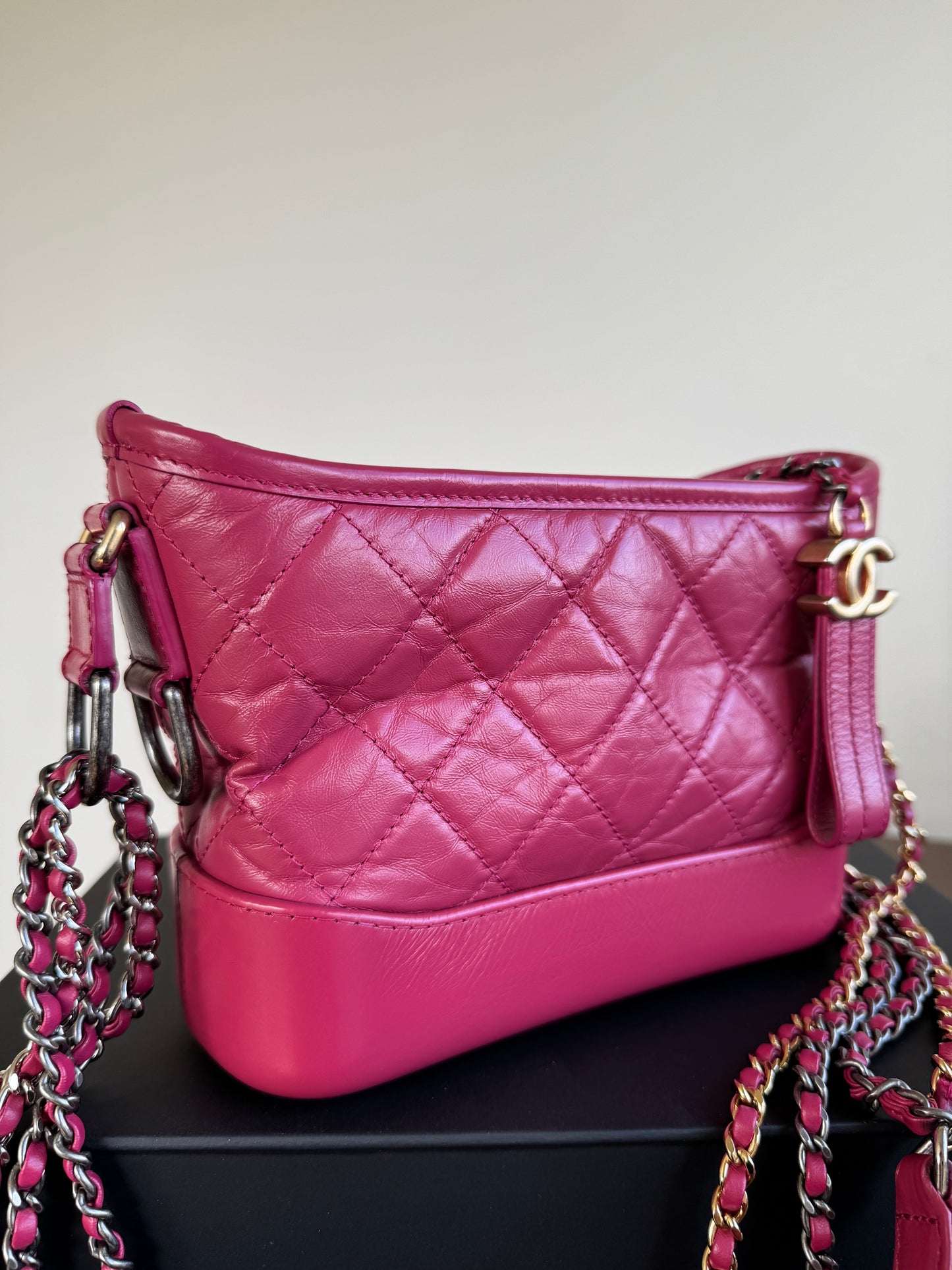 Pre-owned Chanel Gabrielle Small Rose Calfskin Hobo Bag
