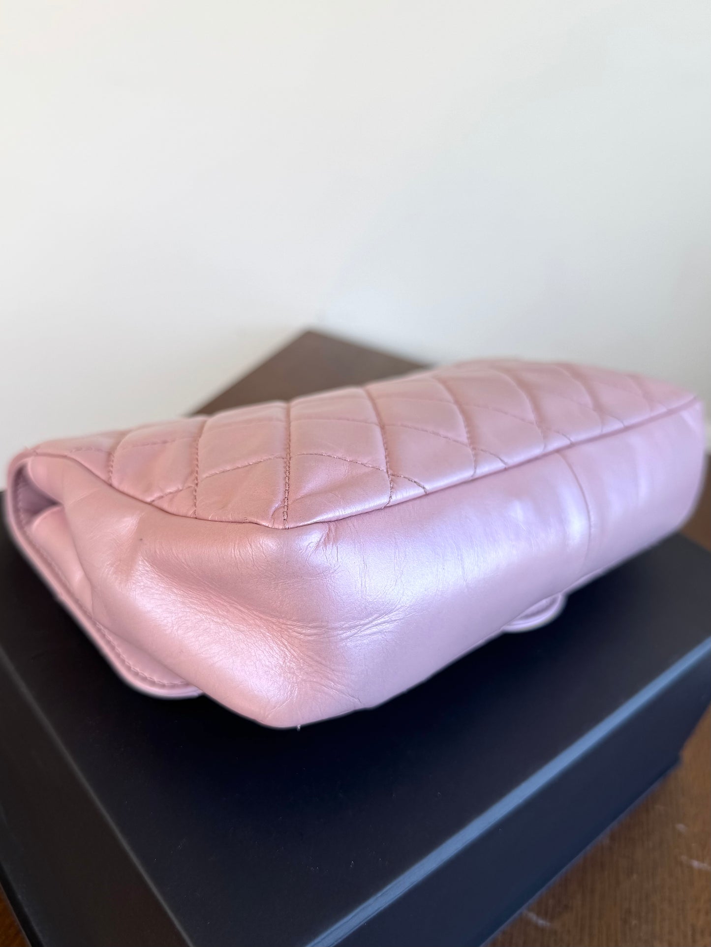 Pre-owned Chanel Coco Pleats Pink Glazed Calfskin Flap Bag