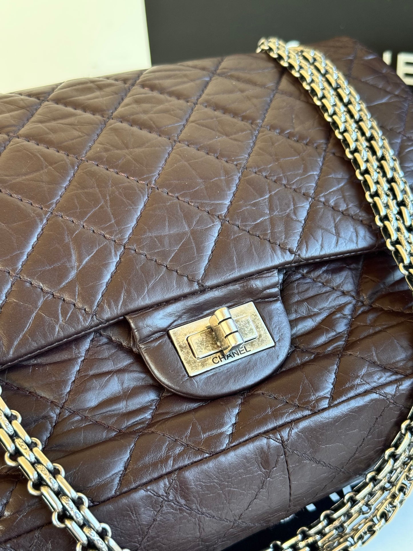 Pre-owned Chanel 2.55 Reissue Large 226 Dark Plum Brown Leather Flap Bag
