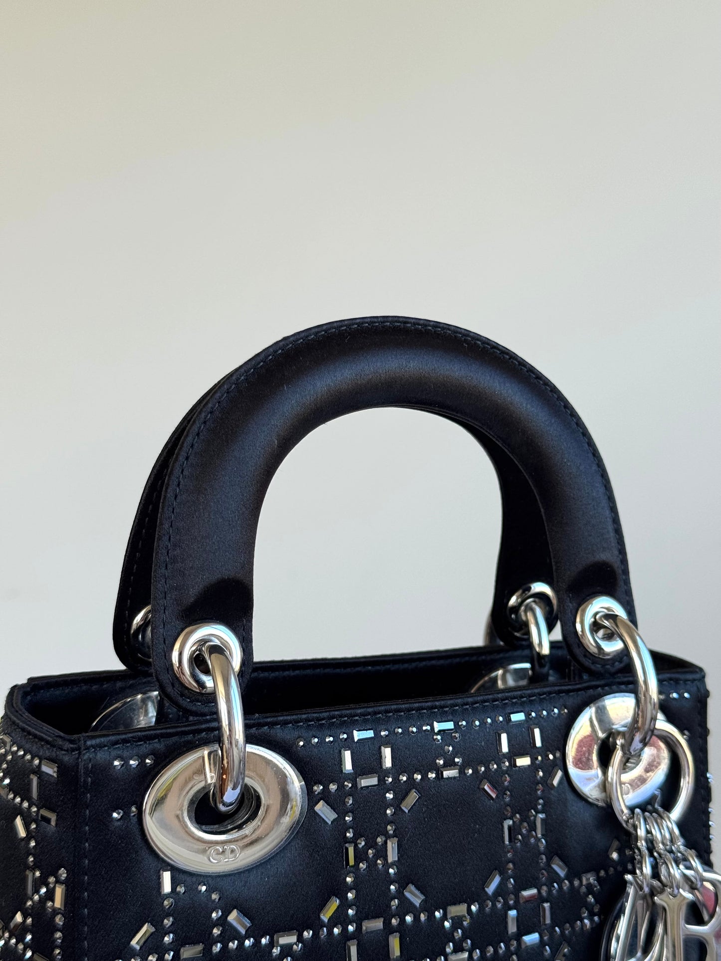 Pre-owned Dior Lady Dior Mini Black Satin Bag