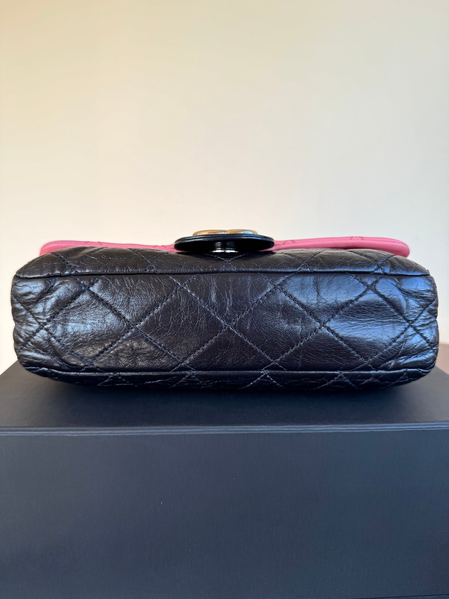 Pre-owned Chanel CC Bicolor Black Pink Medium Leather Flap Bag