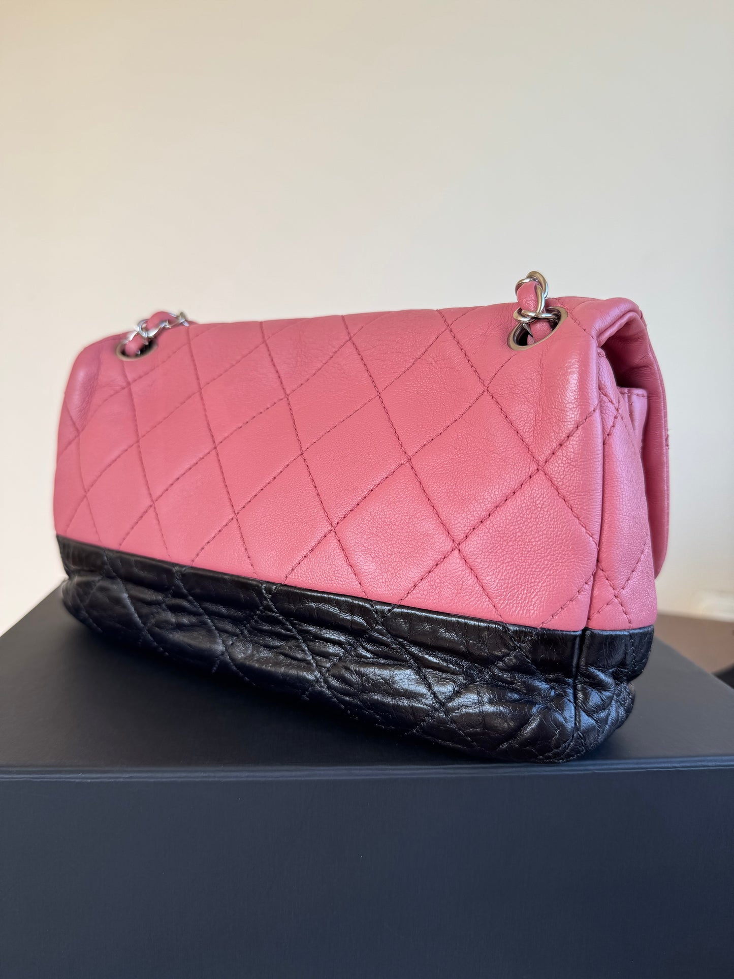 Pre-owned Chanel CC Bicolor Black Pink Medium Leather Flap Bag