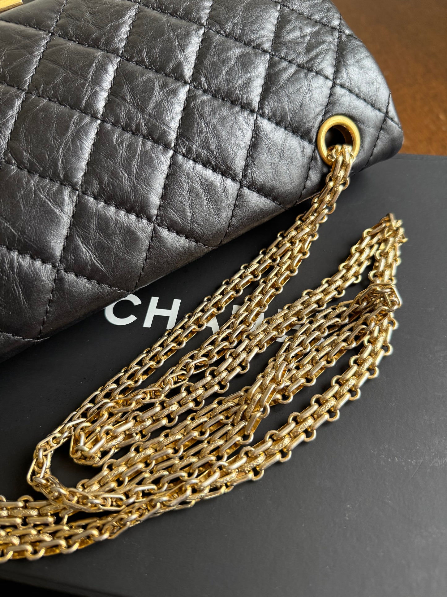 Pre-owned Chanel 2.55 Reissue Large 226 Black Calfskin Flap Bag