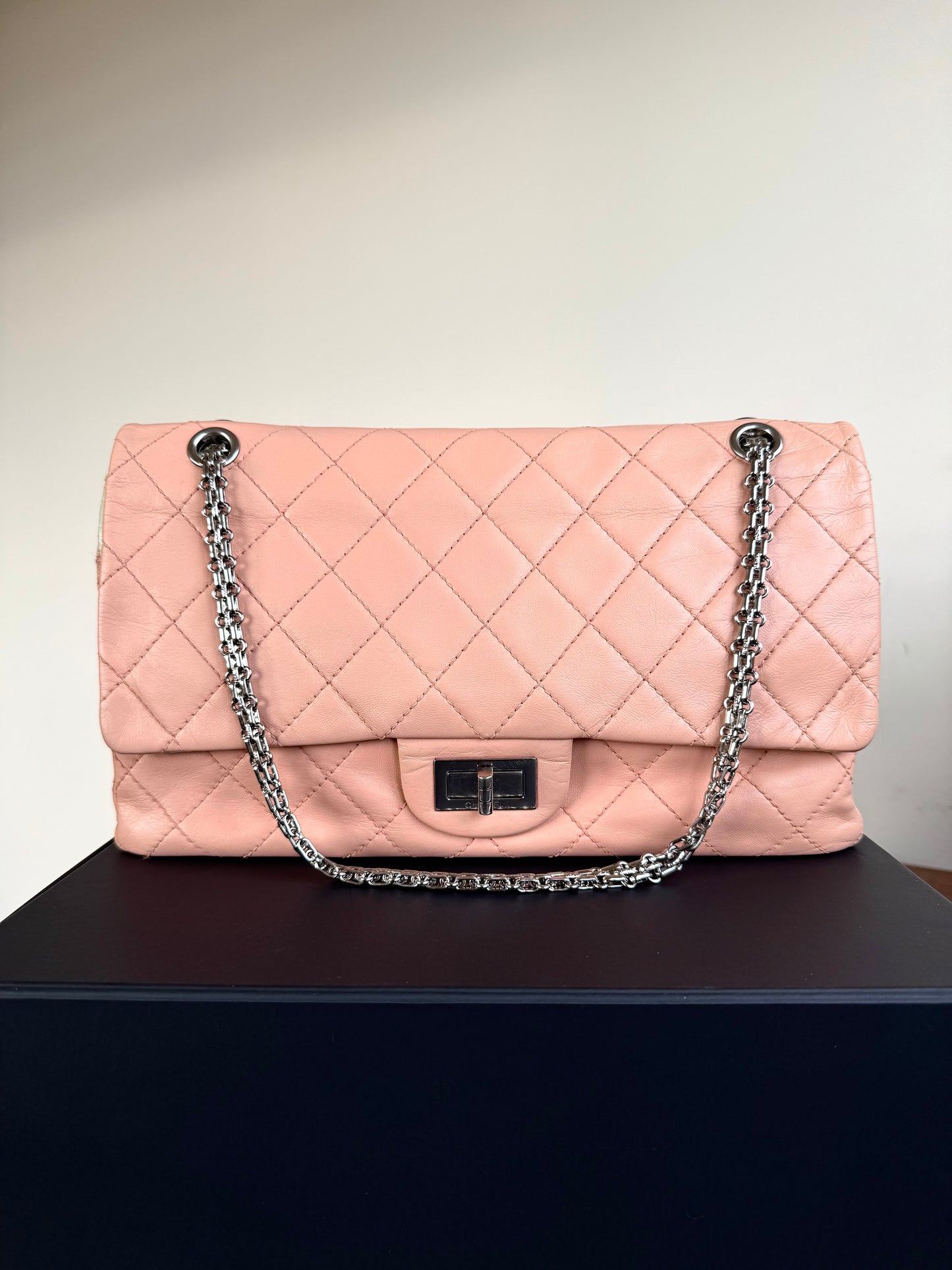 Pre-owned Chanel 2.55 Maxi 227 Rose Mint Lambskin Flap Bag
