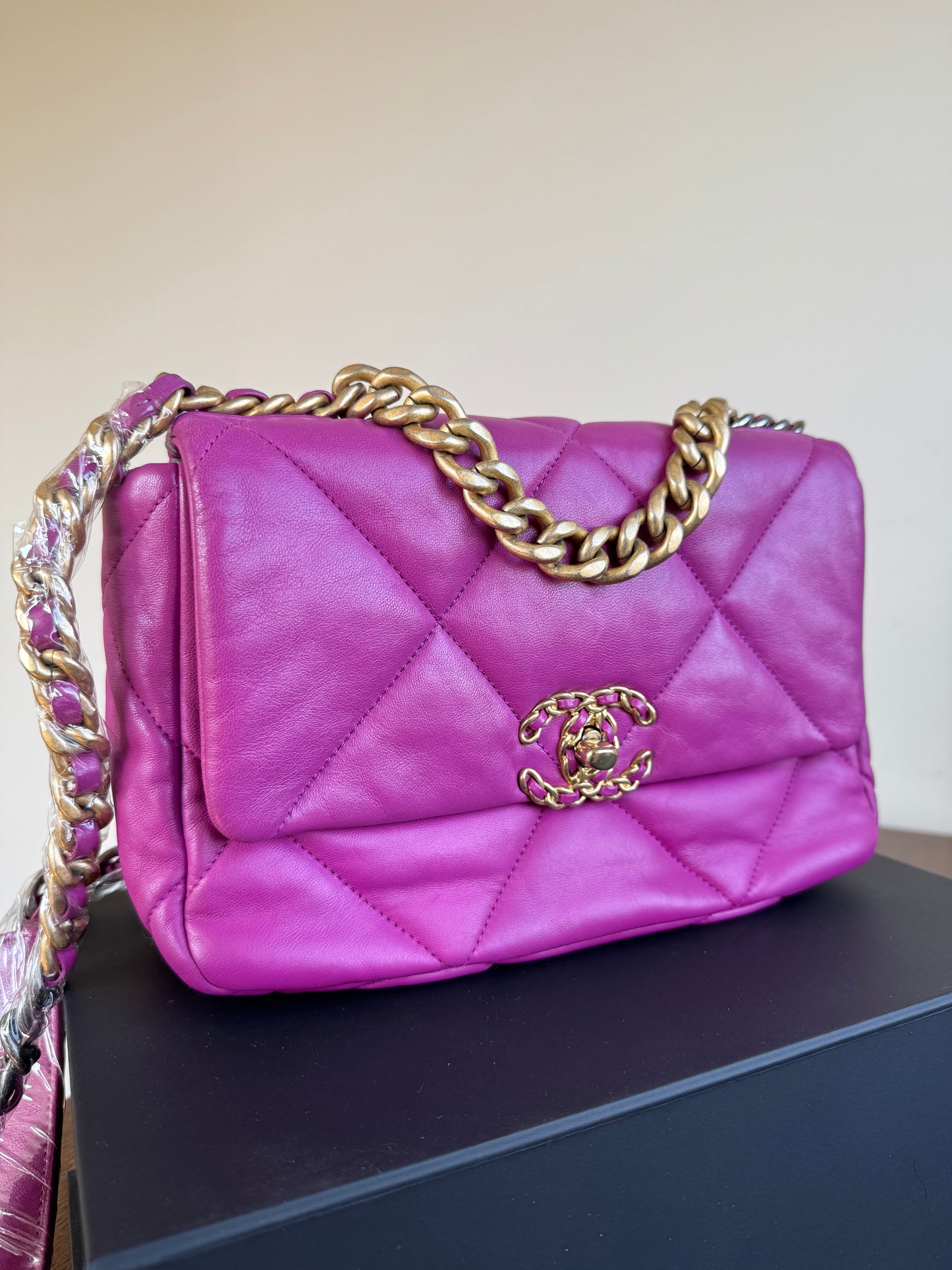 Pre-owned Chanel 19 Small Purple Lambskin Flap Bag
